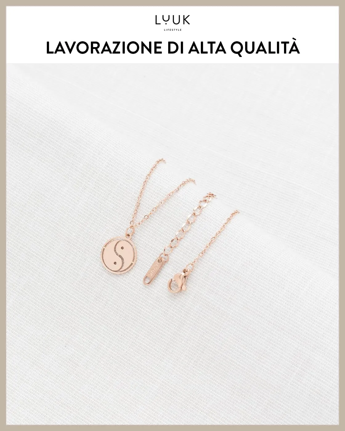 LUUK LIFESTYLE Collana femminile con ciondolo Yin Yang, idea regalo per appassionati di cultura asiatica, 50 cm, accessorio moda, oro rosa - immagine 4