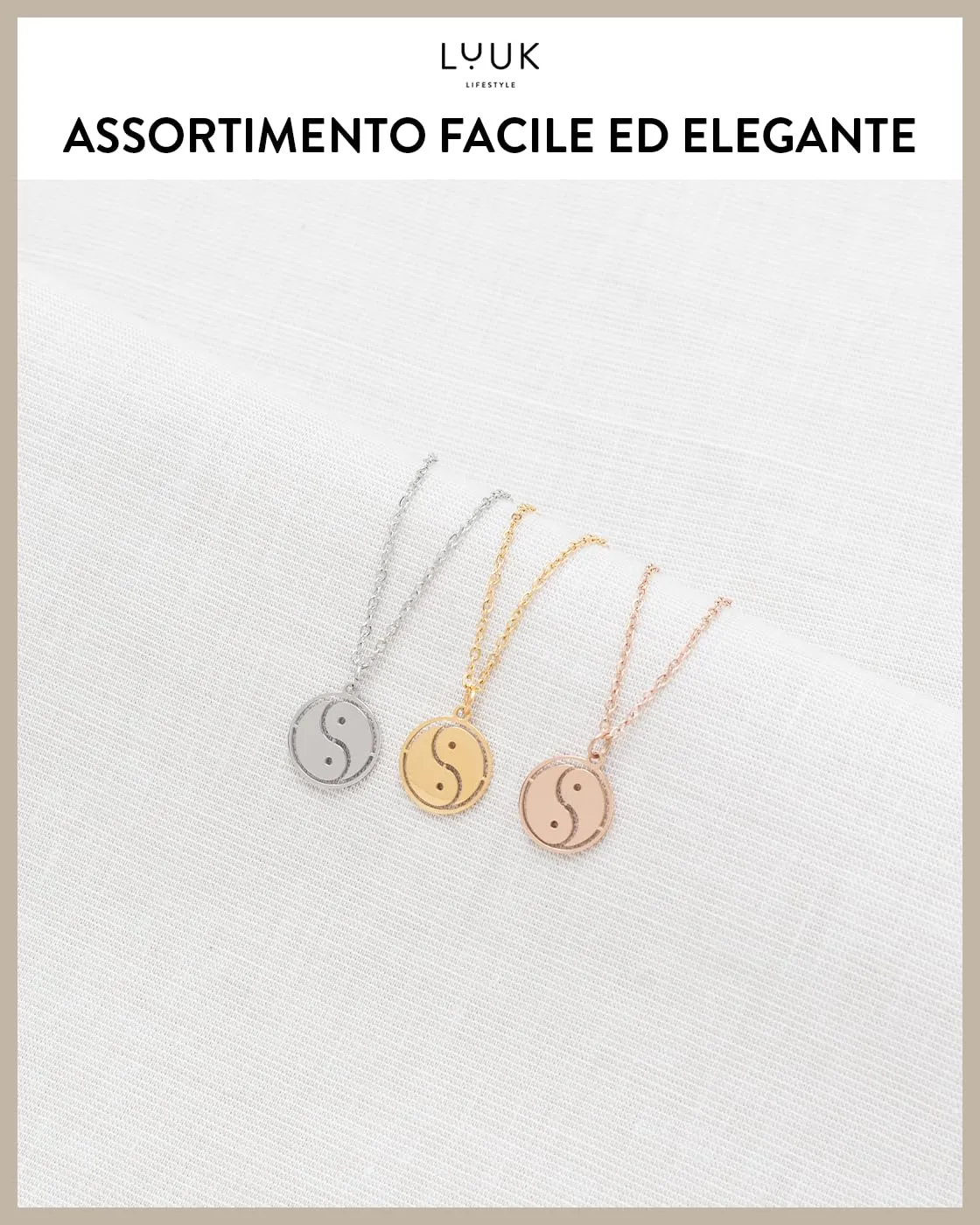 LUUK LIFESTYLE Collana femminile con ciondolo Yin Yang, idea regalo per appassionati di cultura asiatica, 50 cm, accessorio moda, oro rosa - immagine 5