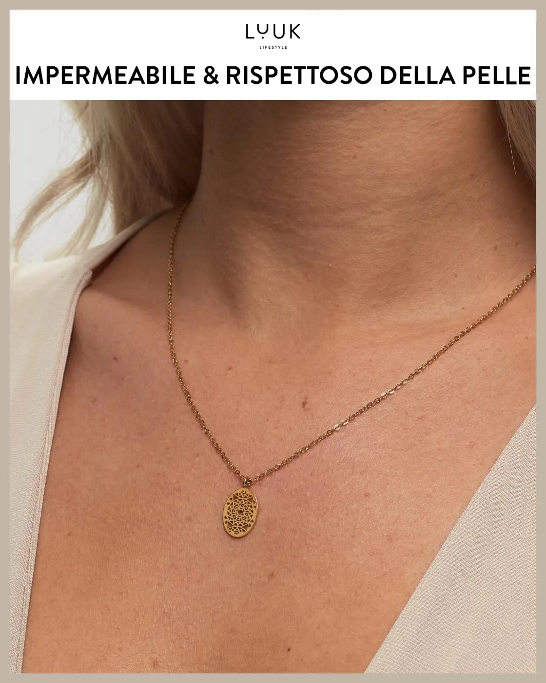 LUUK LIFESTYLE Collana con rifiniture in stile antico, accessorio moda in filigrana in stile boho per lei, portafortuna, idea di compleanno, oro - immagine 3