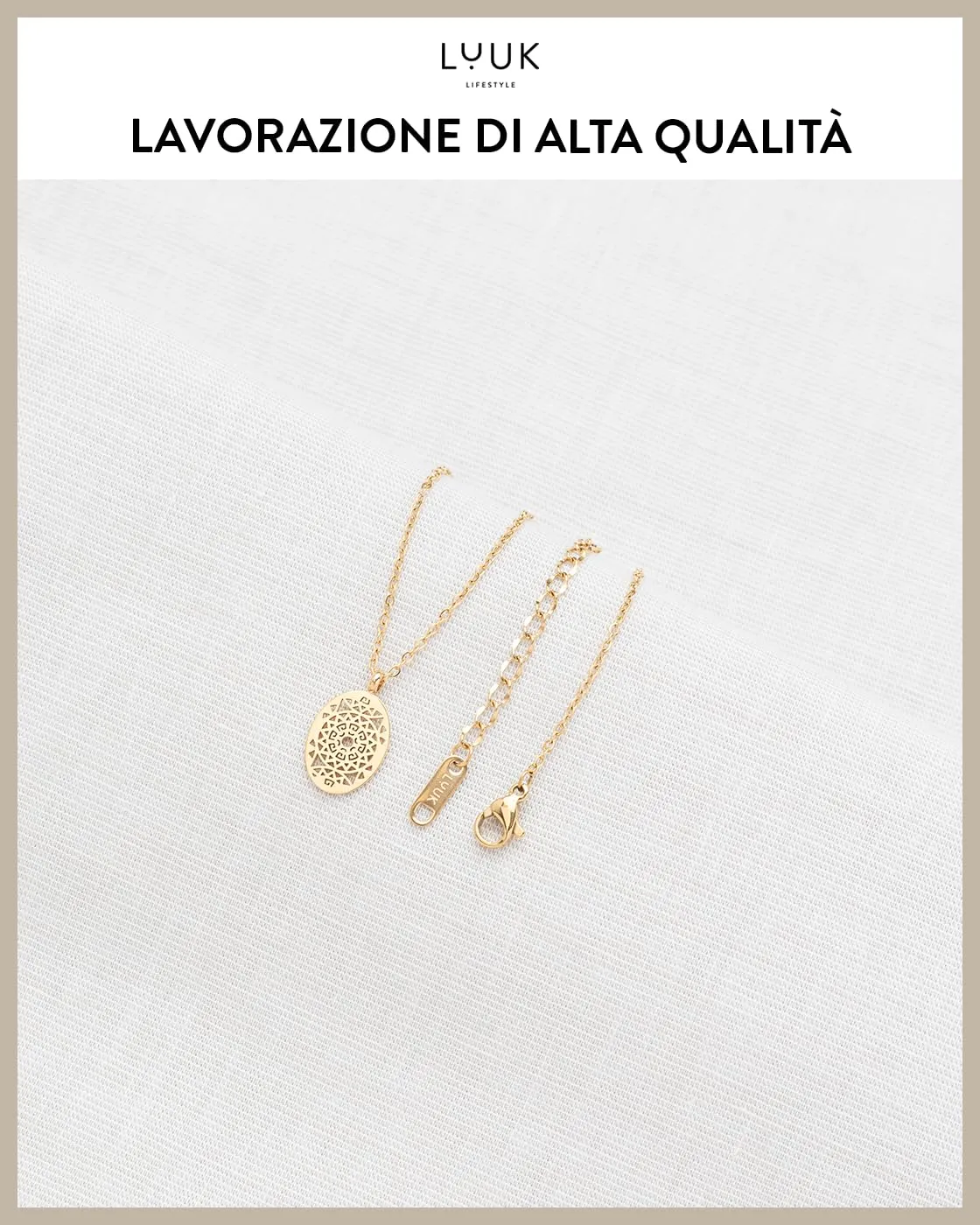 LUUK LIFESTYLE Collana con rifiniture in stile antico, accessorio moda in filigrana in stile boho per lei, portafortuna, idea di compleanno, oro - immagine 4