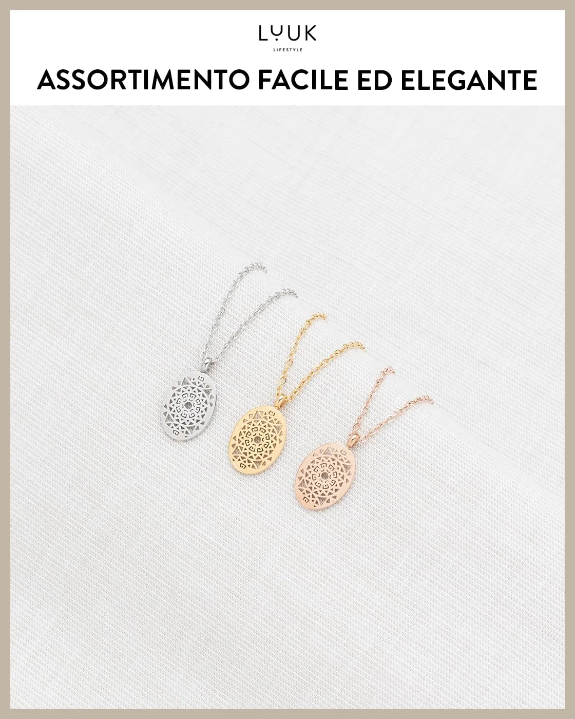 LUUK LIFESTYLE Collana con rifiniture in stile antico, accessorio moda in filigrana in stile boho per lei, portafortuna, idea di compleanno, oro - immagine 6