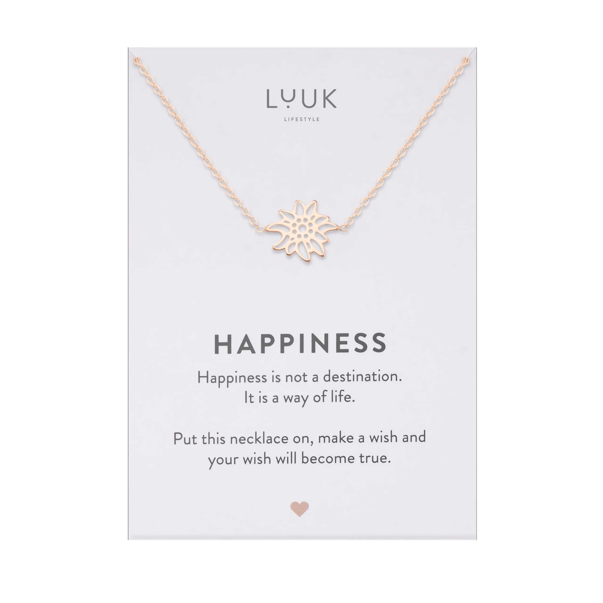 LUUK LIFESTYLE Collana da donna con ciondolo Stella Alpina e cartellino HAPPINESS, gioielli di alta qualità e durevoli, 50cm, rosa - immagine 1