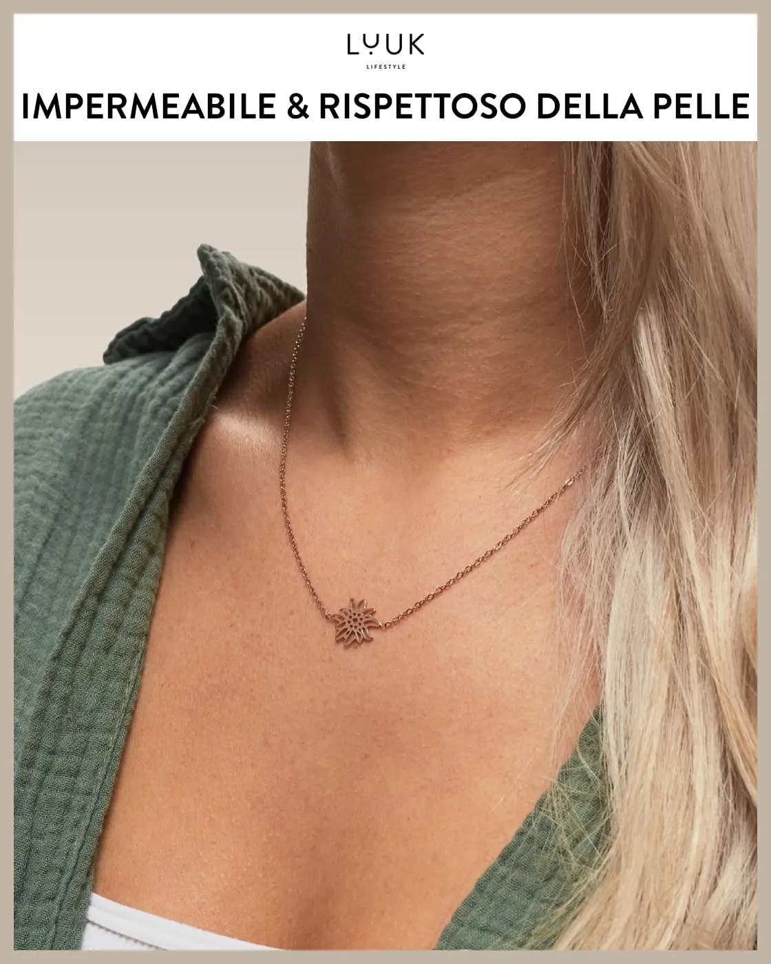 LUUK LIFESTYLE Collana da donna con ciondolo Stella Alpina e cartellino HAPPINESS, gioielli di alta qualità e durevoli, 50cm, rosa - immagine 3
