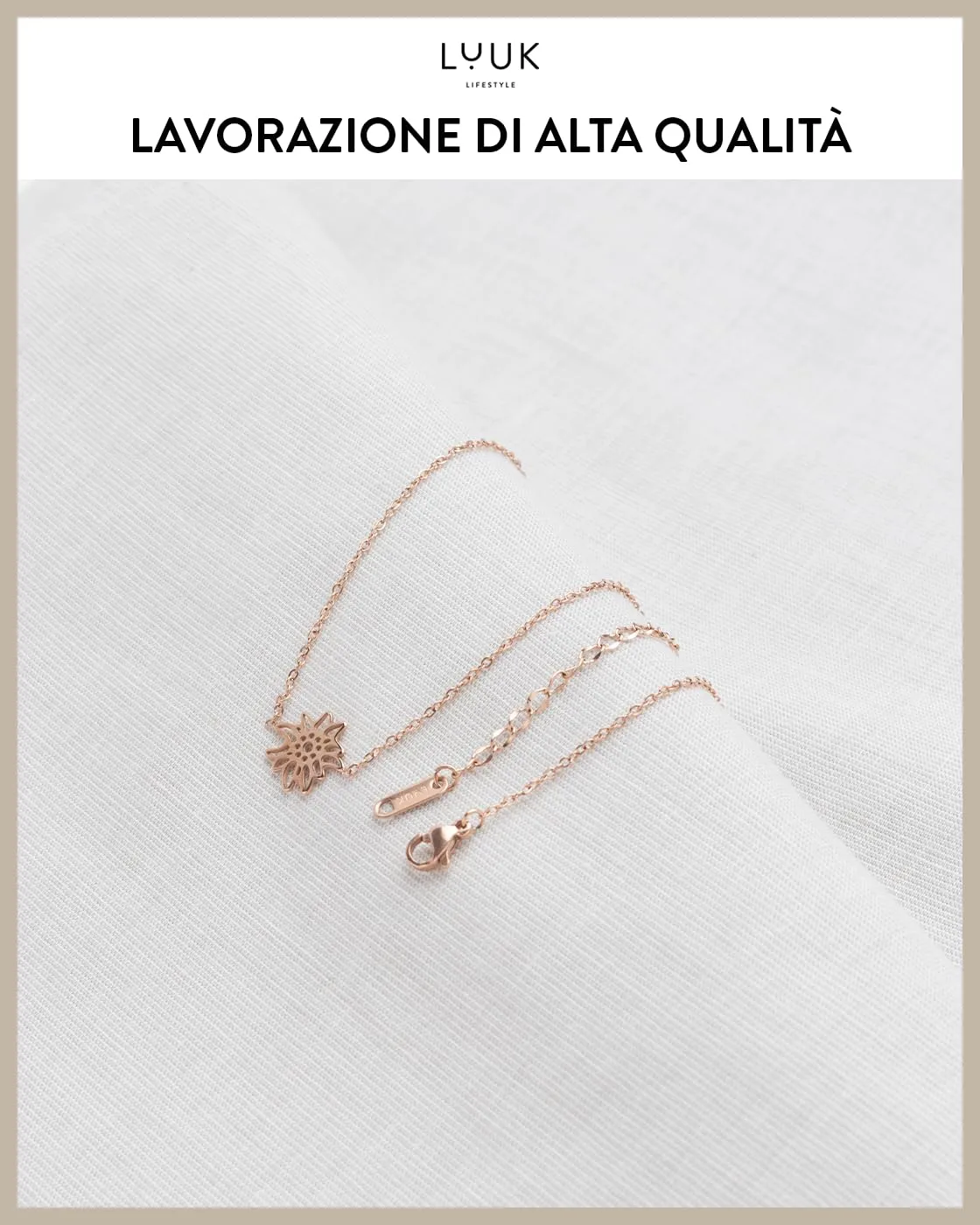 LUUK LIFESTYLE Collana da donna con ciondolo Stella Alpina e cartellino HAPPINESS, gioielli di alta qualità e durevoli, 50cm, rosa - immagine 4