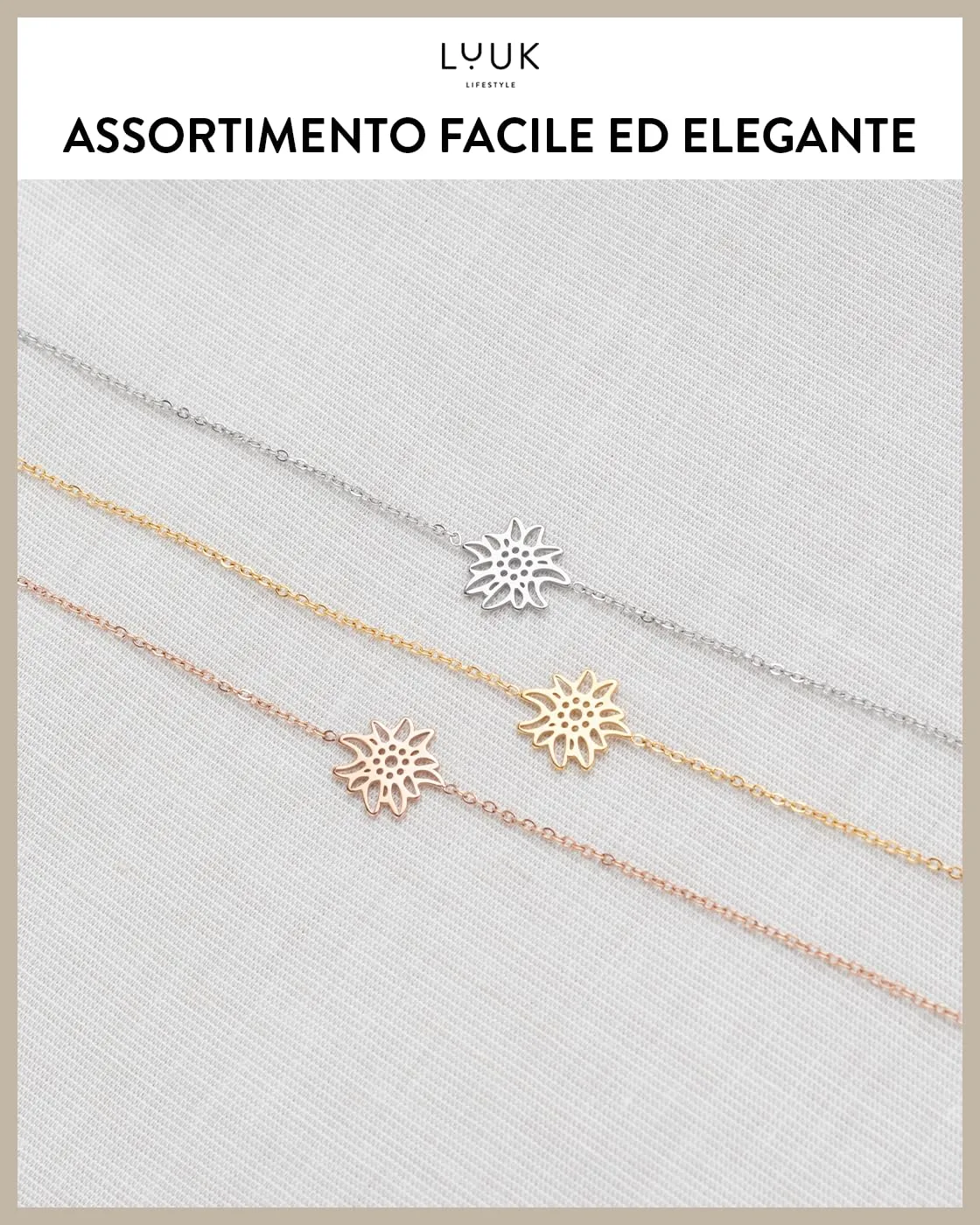 LUUK LIFESTYLE Collana da donna con ciondolo Stella Alpina e cartellino HAPPINESS, gioielli di alta qualità e durevoli, 50cm, rosa - immagine 5