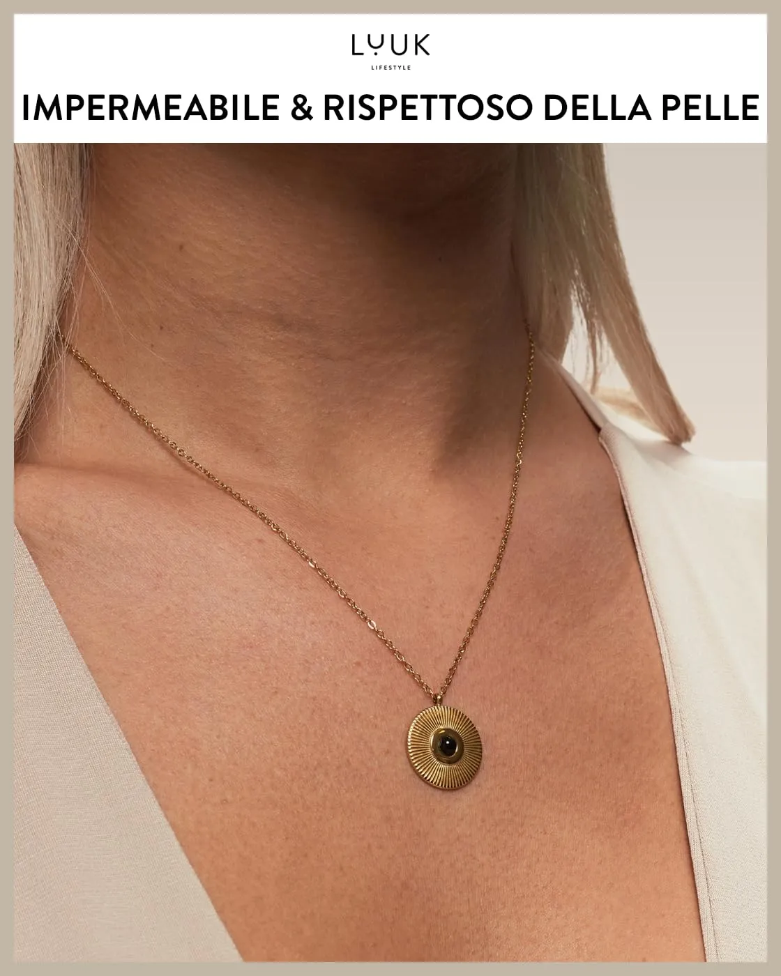LUUK LIFESTYLE Collana in acciaio inossidabile con ciondolo in perla e conchiglia, resistente all’acqua, gioiello da sera e chic, oro - immagine 3