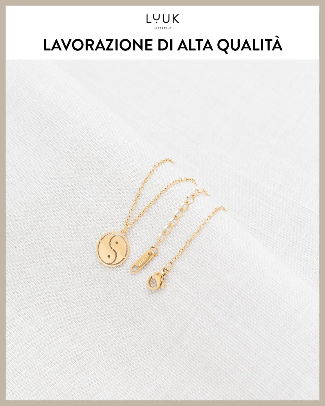 LUUK LIFESTYLE Collana con ciondolo a forma di moneta Yin Yang, lunghezza regolabile, 50 cm, portafortuna cinese, acciaio inossidabile, oro - immagine 4