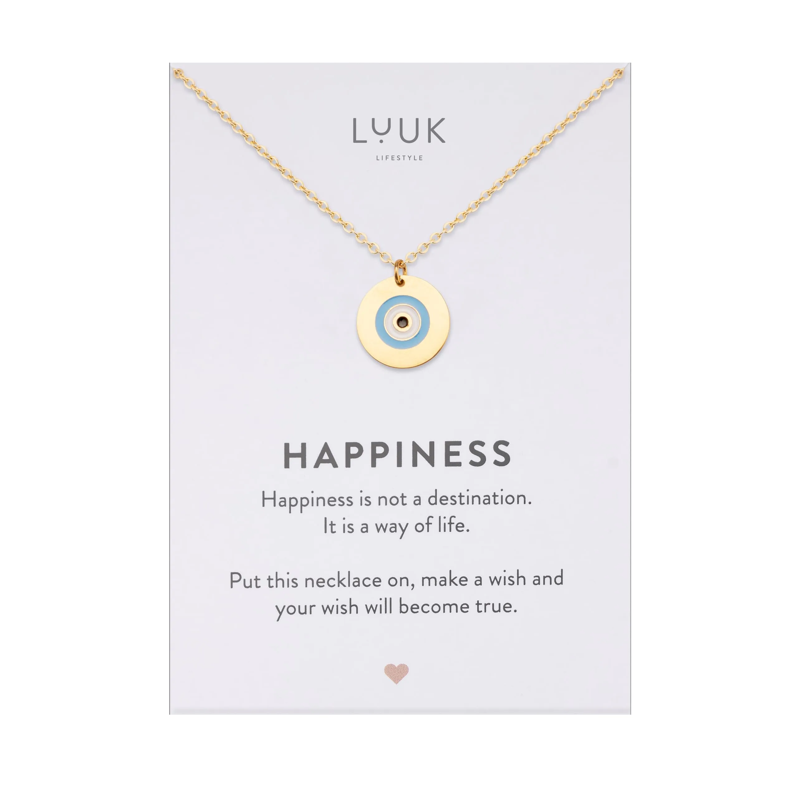 LUUK LIFESTYLE Collana semplice con ciondolo occhio turco, portafortuna e simbolo orientale di prosperità e ricchezza, acciaio inossidabile, 50 cm, oro - immagine 1