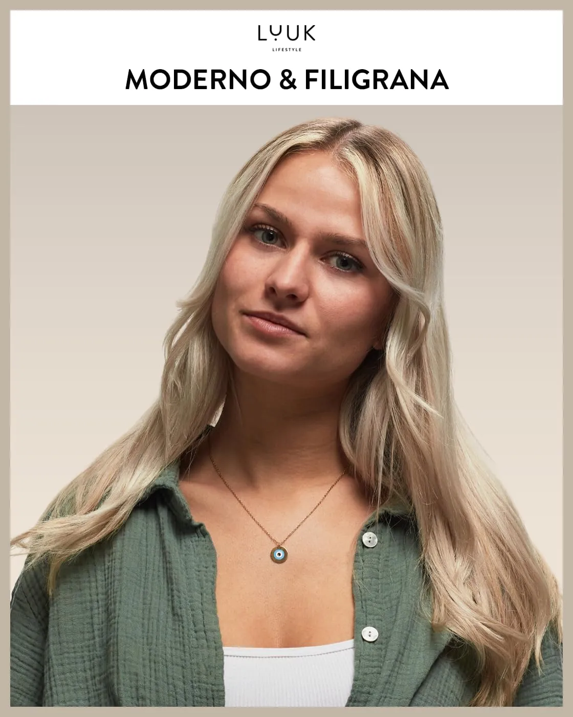 LUUK LIFESTYLE Collana semplice con ciondolo occhio turco, portafortuna e simbolo orientale di prosperità e ricchezza, acciaio inossidabile, 50 cm, oro - immagine 2