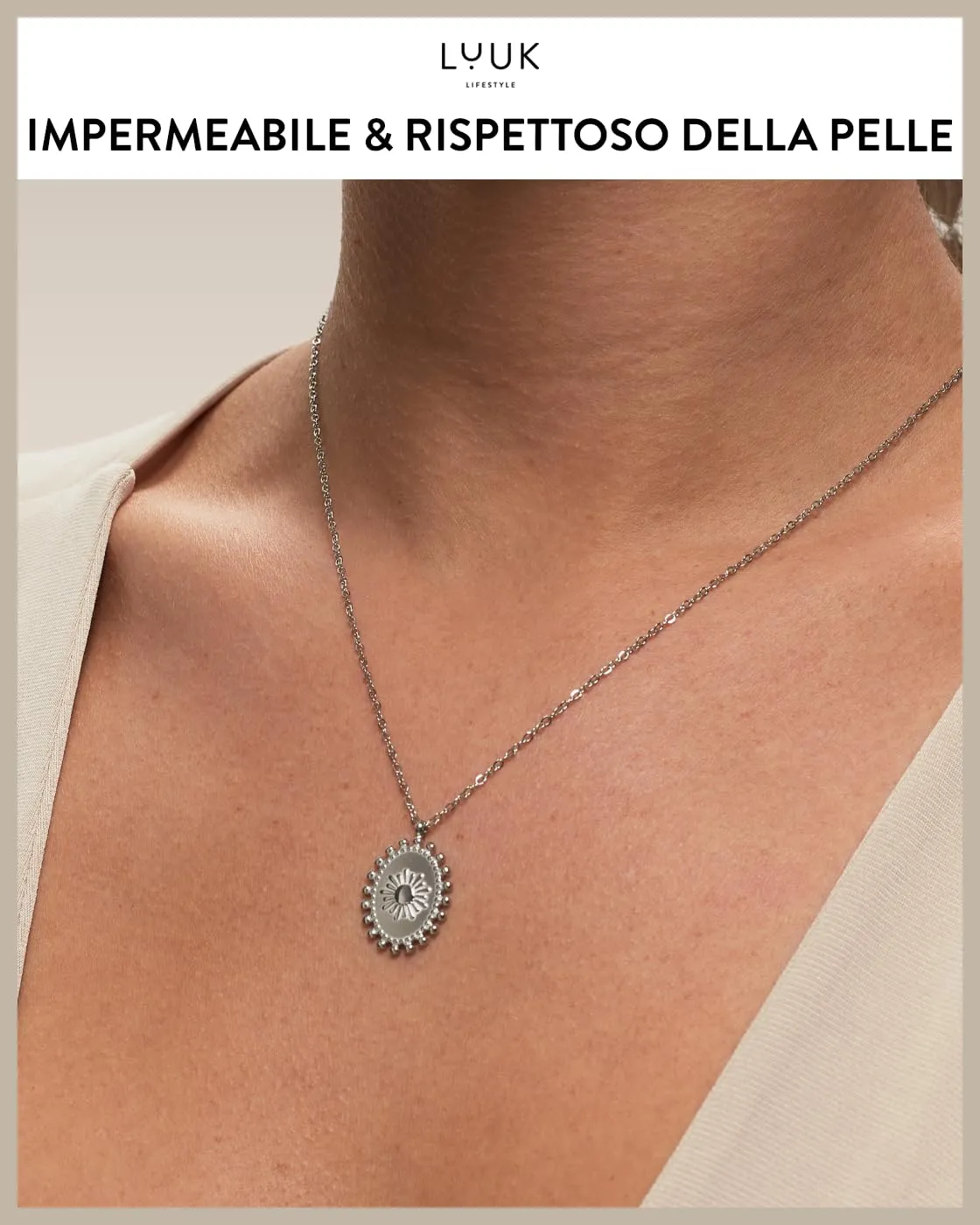 LUUK LIFESTYLE Gioielli da donna con ciondolo Boho-Sun, design retro-chic per lei, lunghezza della catena regolabile, 50 cm, argento - immagine 3