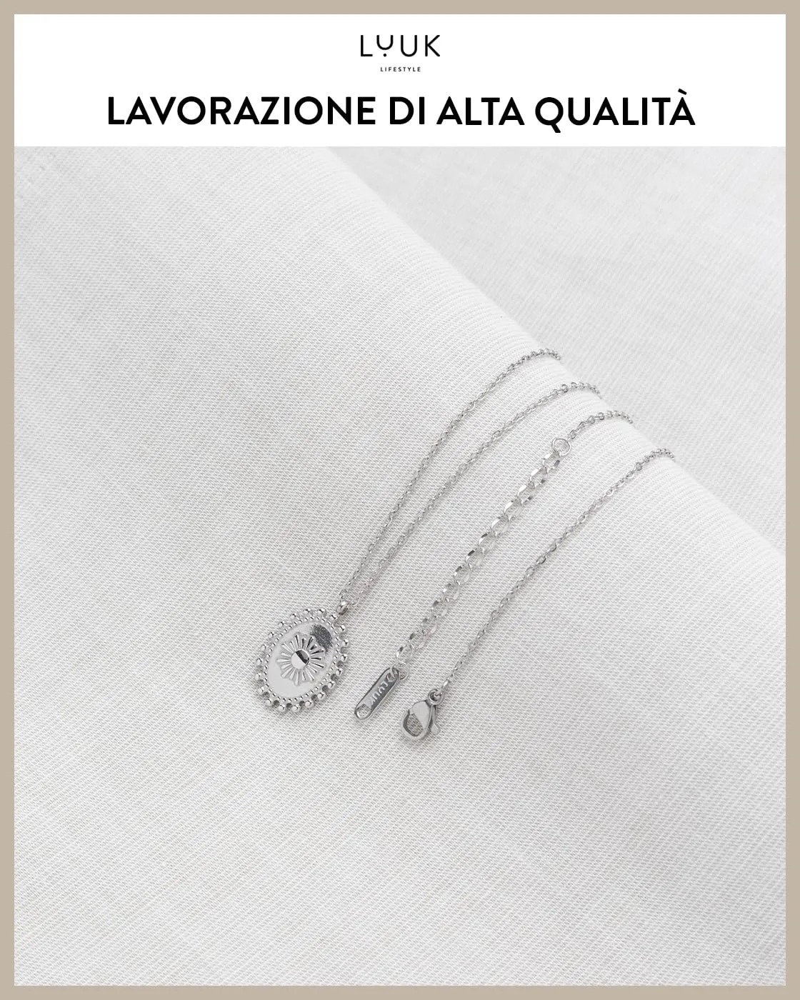 LUUK LIFESTYLE Gioielli da donna con ciondolo Boho-Sun, design retro-chic per lei, lunghezza della catena regolabile, 50 cm, argento - immagine 4