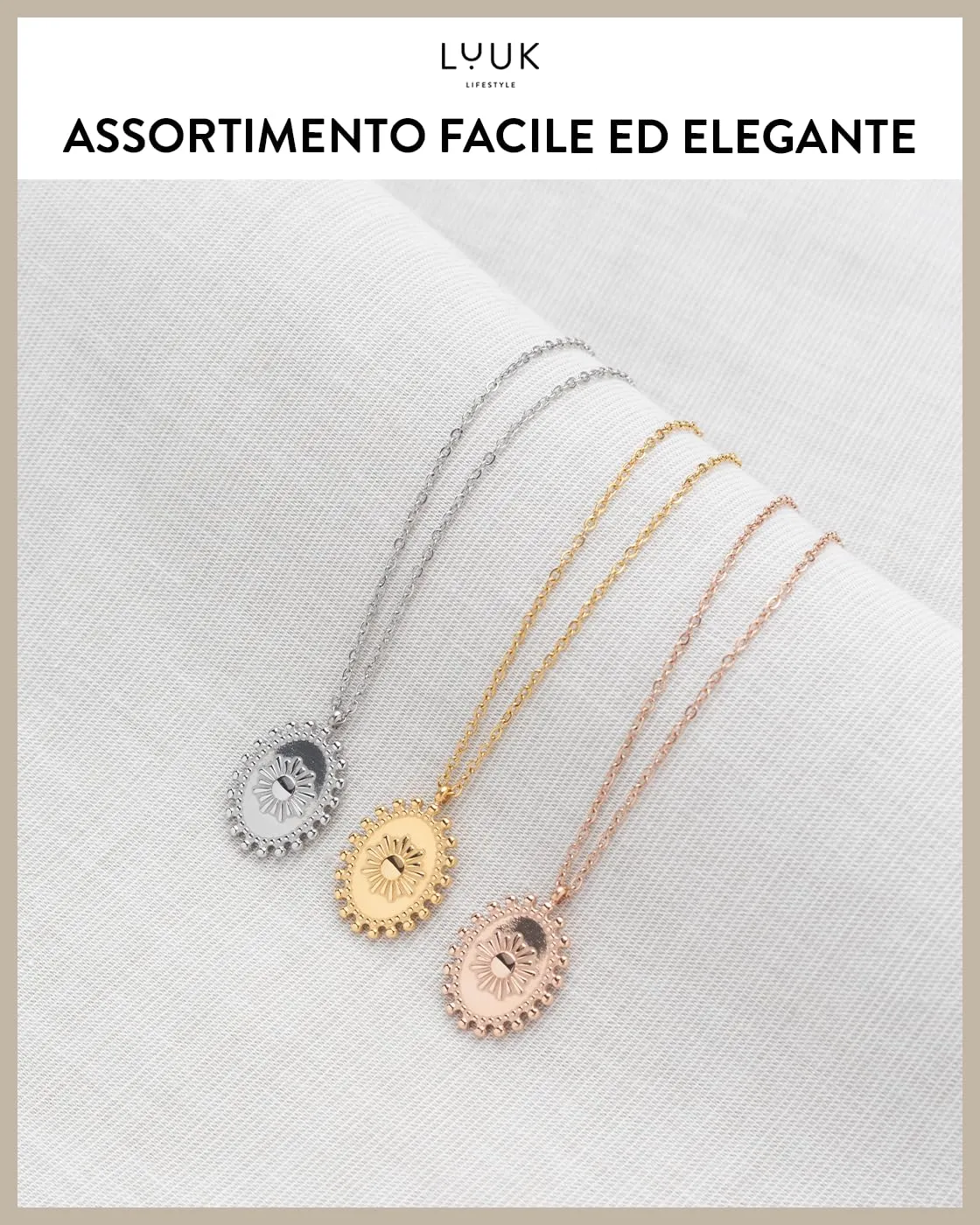 LUUK LIFESTYLE Gioielli da donna con ciondolo Boho-Sun, design retro-chic per lei, lunghezza della catena regolabile, 50 cm, argento - immagine 5