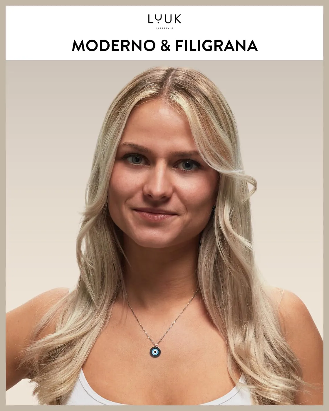 LUUK LIFESTYLE collana portafortuna con ciondolo a forma di occhio turco/greco e dedica HAPPINESS, stile boho, lunghezza regolabile, 50 cm, argento - immagine 2