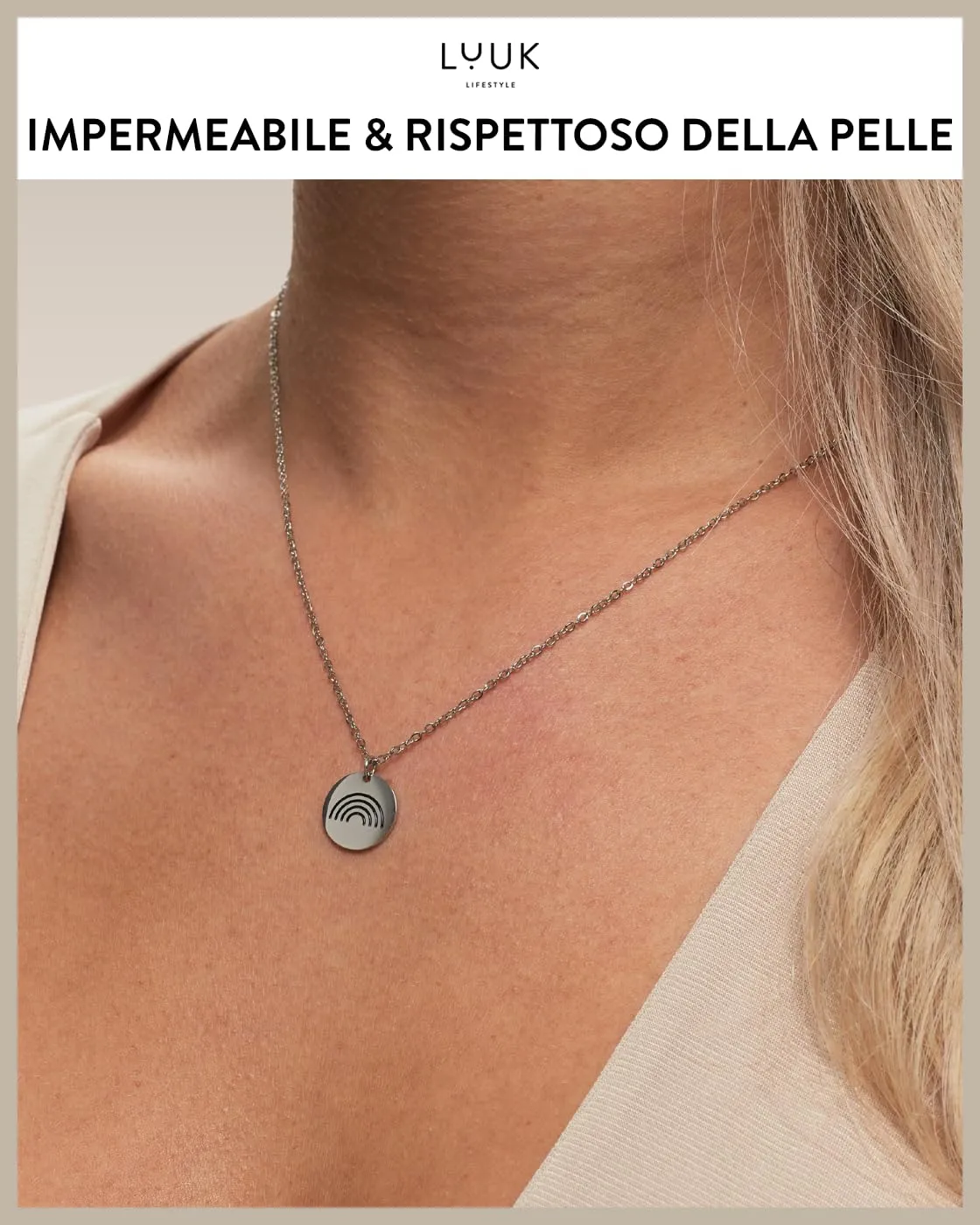 LUUK LIFESTYLE Collana minimal con ciondolo motivo arcobaleno, stile-boho, femminile, 50 cm, idea regalo di compleanno, argento - immagine 3