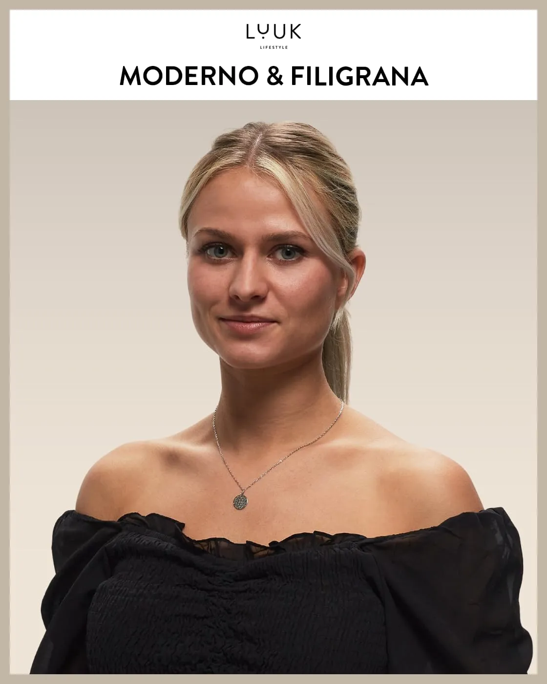 LUUK LIFESTYLE Collana in acciaio inossidabile con ciondolo a forma di moneta martellata, gioiello femminile, adatto a pelli sensibili, argento - immagine 2