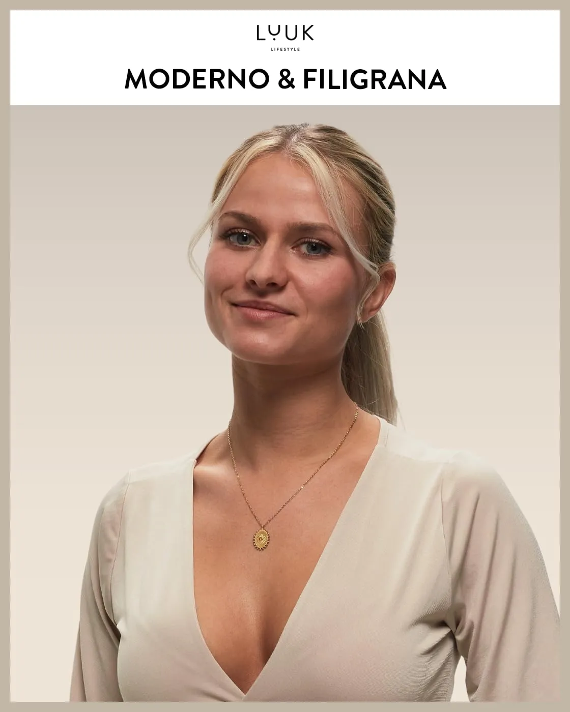 LUUK LIFESTYLE Collana femminile con placca solare I Sun Pendant, gioielli di moda discreti e contemporanei per lei, 50cm, oro - immagine 2