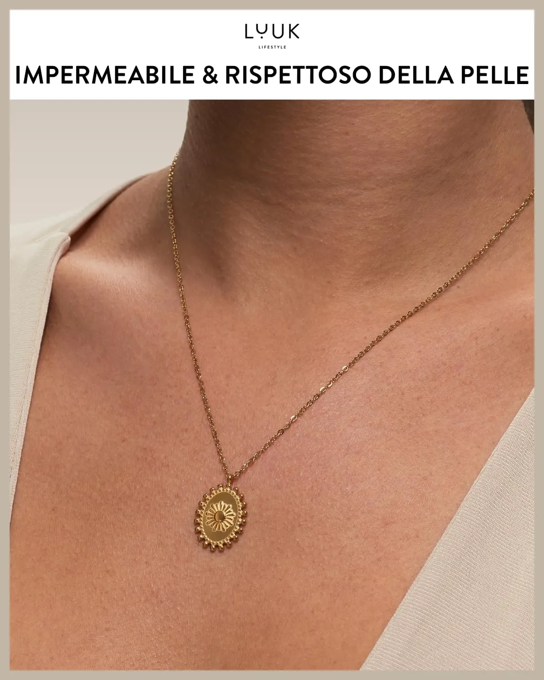 LUUK LIFESTYLE Collana femminile con placca solare I Sun Pendant, gioielli di moda discreti e contemporanei per lei, 50cm, oro - immagine 3