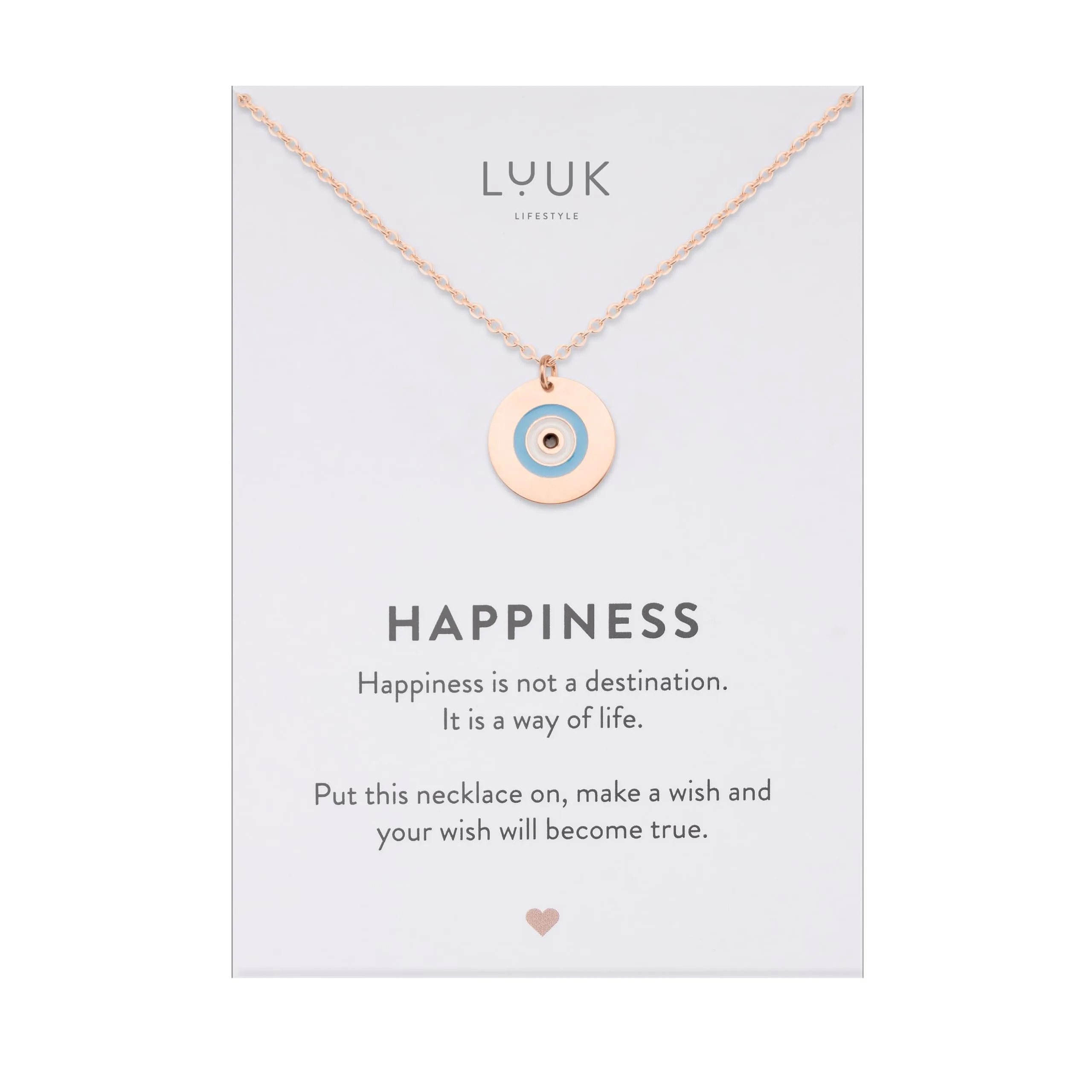 LUUK LIFESTYLE Collana femminile con ciondolo anti-malocchio e dedica con scritta HAPPINESS, simbolo di protezione, lunghezza 50 cm, rosa - immagine 1