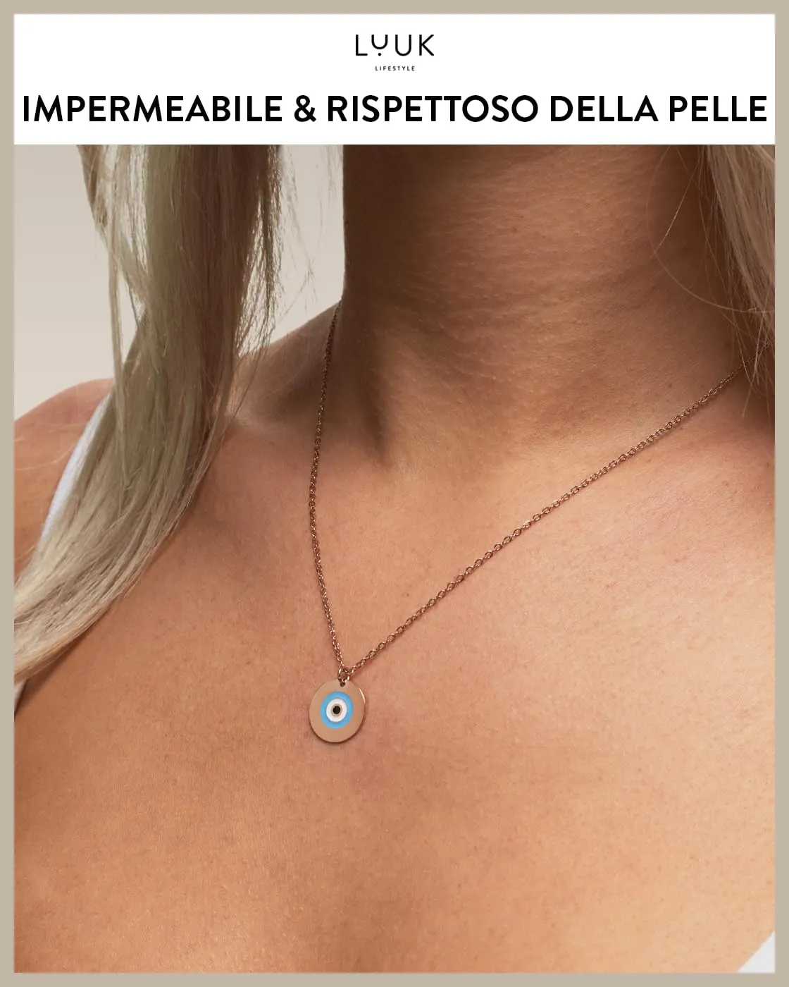 LUUK LIFESTYLE Collana femminile con ciondolo anti-malocchio e dedica con scritta HAPPINESS, simbolo di protezione, lunghezza 50 cm, rosa - immagine 3