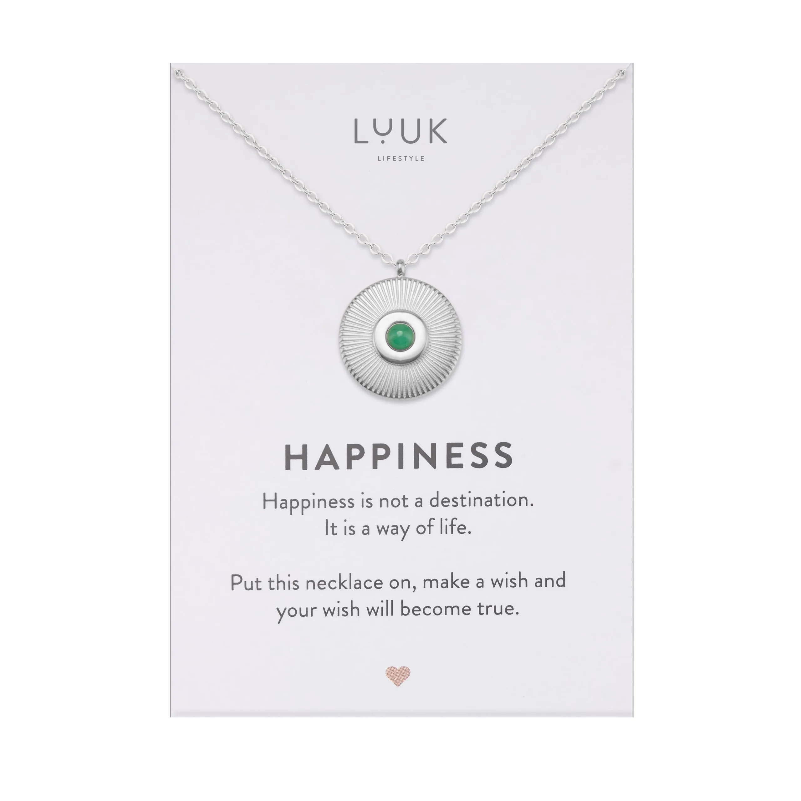 LUUK LIFESTYLE Collana da donna con dedica HAPPINESS e ciondolo a forma di conchiglia con strass color smeraldo, impermeabile, 50 cm, argento - immagine 1