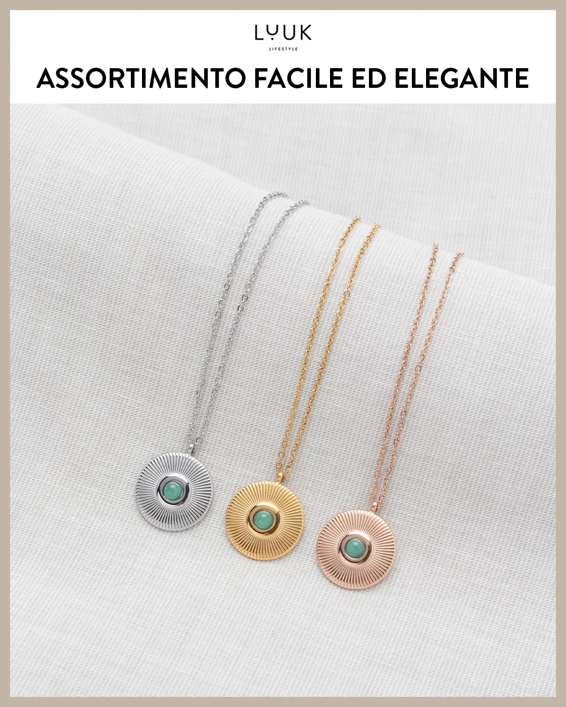 LUUK LIFESTYLE Collana da donna con dedica HAPPINESS e ciondolo a forma di conchiglia con strass color smeraldo, impermeabile, 50 cm, argento - immagine 5