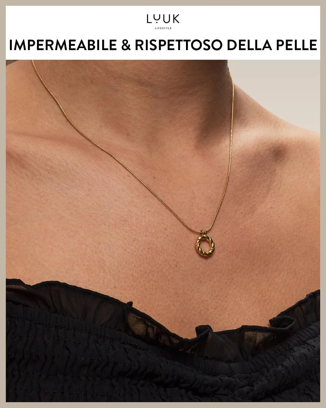 LUUK LIFESTYLE Collana con ciondolo a forma di ghirlanda in acciaio inossidabile, gioiello impermeabile e resistente, idea per compleanno, oro - immagine 3