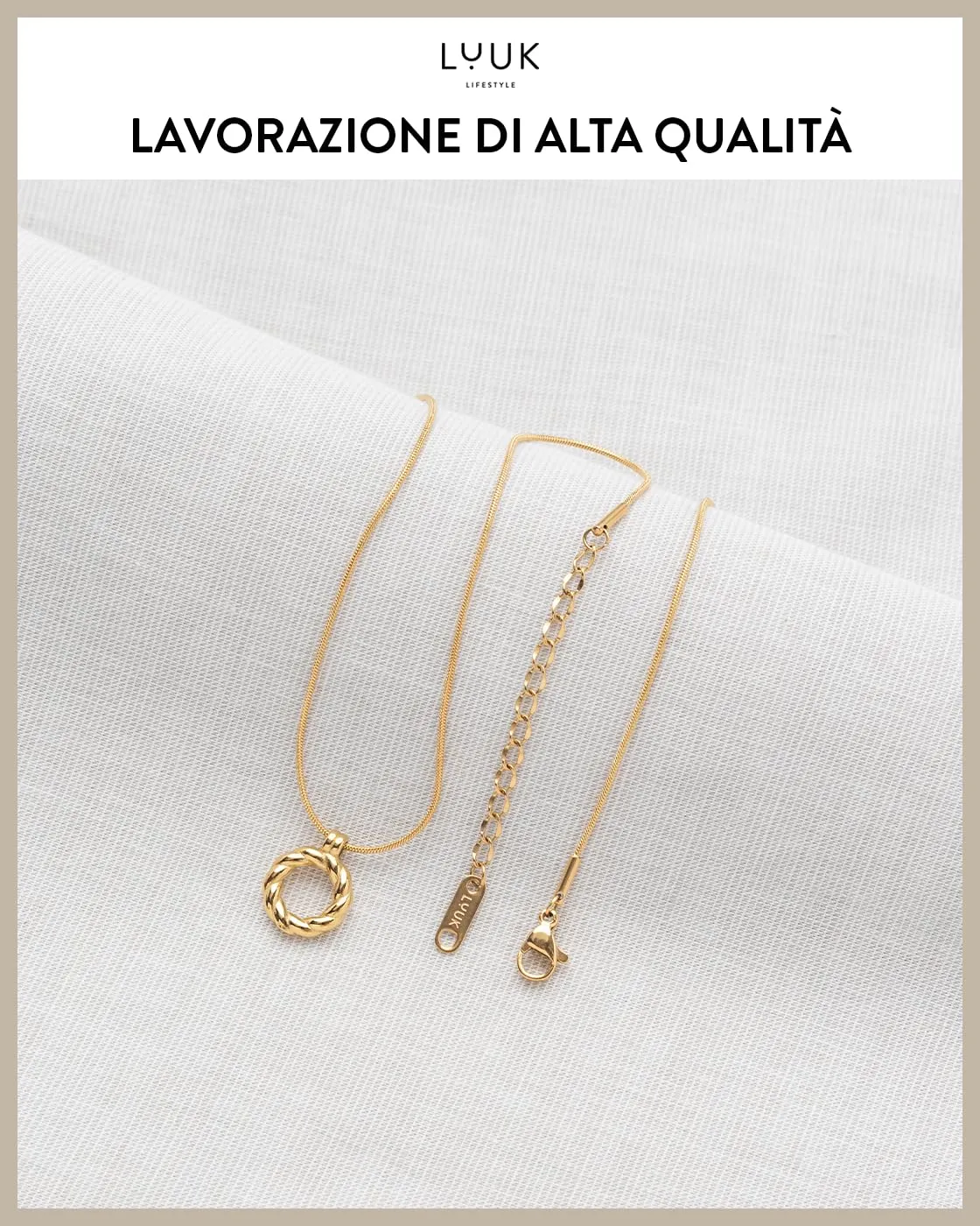 LUUK LIFESTYLE Collana con ciondolo a forma di ghirlanda in acciaio inossidabile, gioiello impermeabile e resistente, idea per compleanno, oro - immagine 4