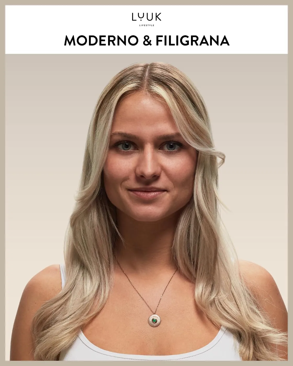 LUUK LIFESTYLE Collana con ciondolo a piatto rotondo e pietra verde, chic e formale, lunghezza regolabile, 50 cm, oro rosa - immagine 2
