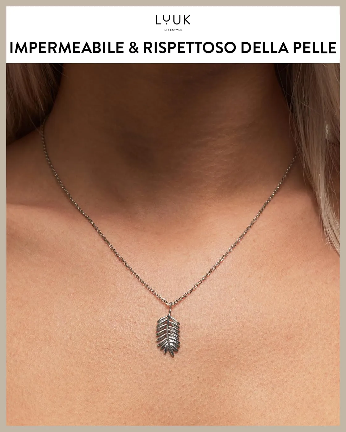 LUUK LIFESTYLE collana da donna in filigrana con ciondolo a forma di palma, lunghezza 50 cm, acciaio inossidabile impermeabile, argento - immagine 3