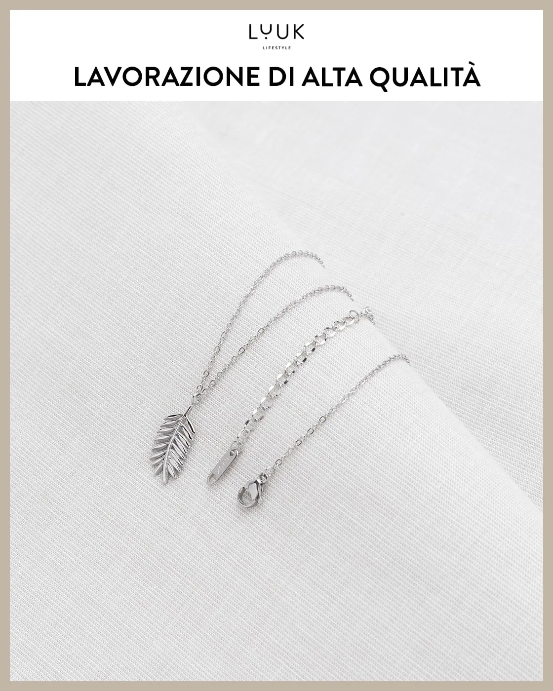 LUUK LIFESTYLE collana da donna in filigrana con ciondolo a forma di palma, lunghezza 50 cm, acciaio inossidabile impermeabile, argento - immagine 4