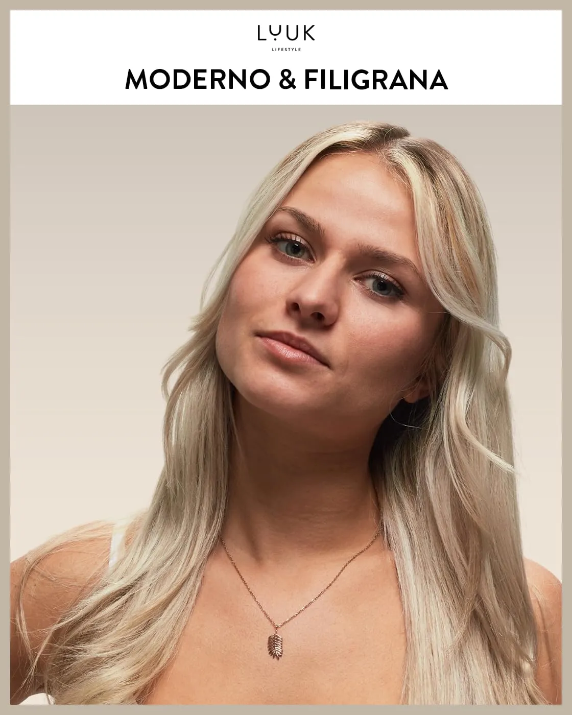 LUUK LIFESTYLE Accessorio alla moda con ciondolo a forma di ramo di palma o di ulivo, gioiello minimalista dal design boho, oro rosa - immagine 2