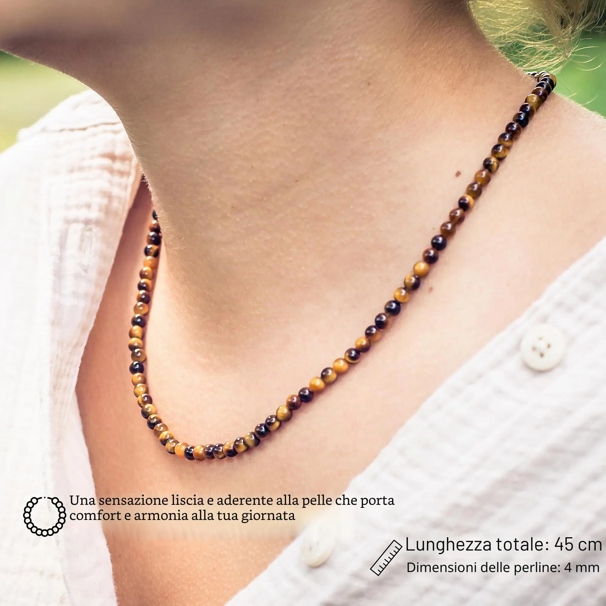 Collana con perline in pietra preziosa + chiusura in argento 925 4 mm - immagine 2