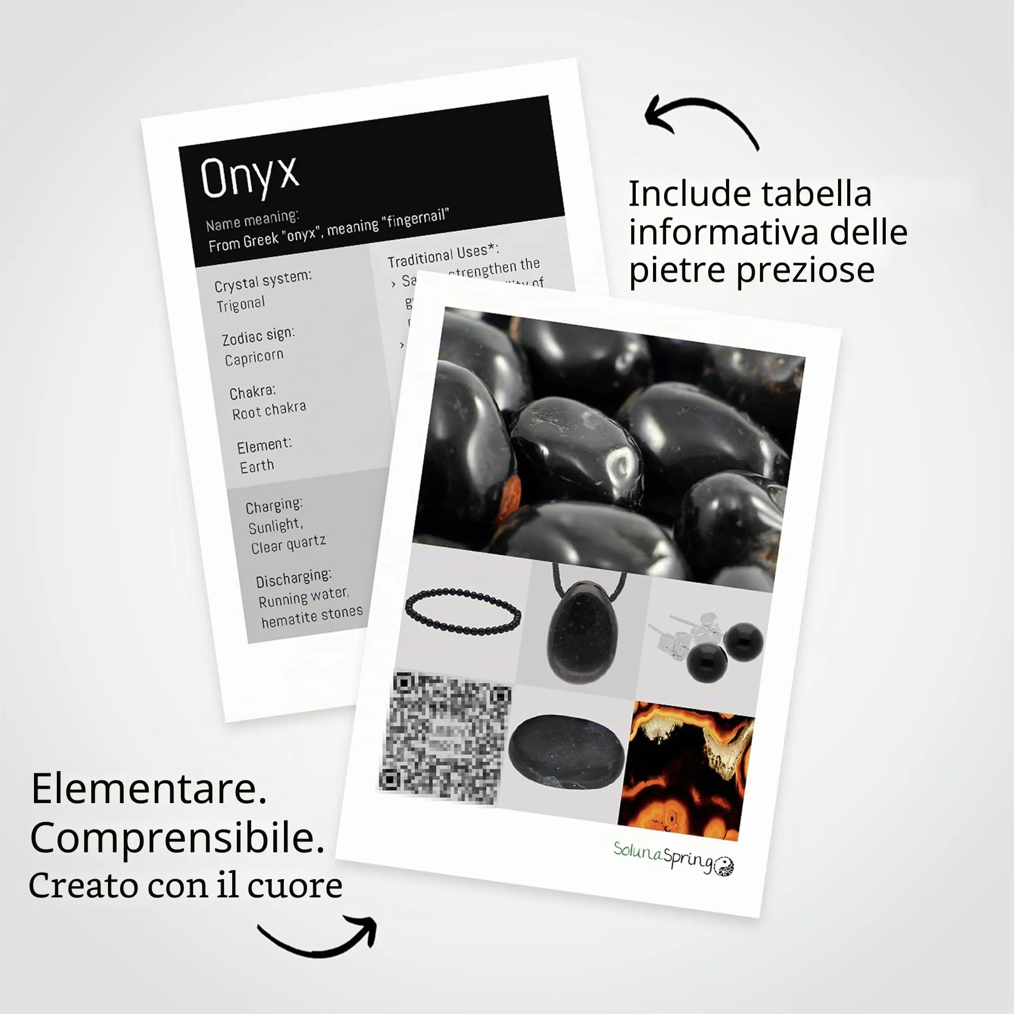 Collana con perline in pietra preziosa + chiusura in argento 925 (Onice) - immagine 4