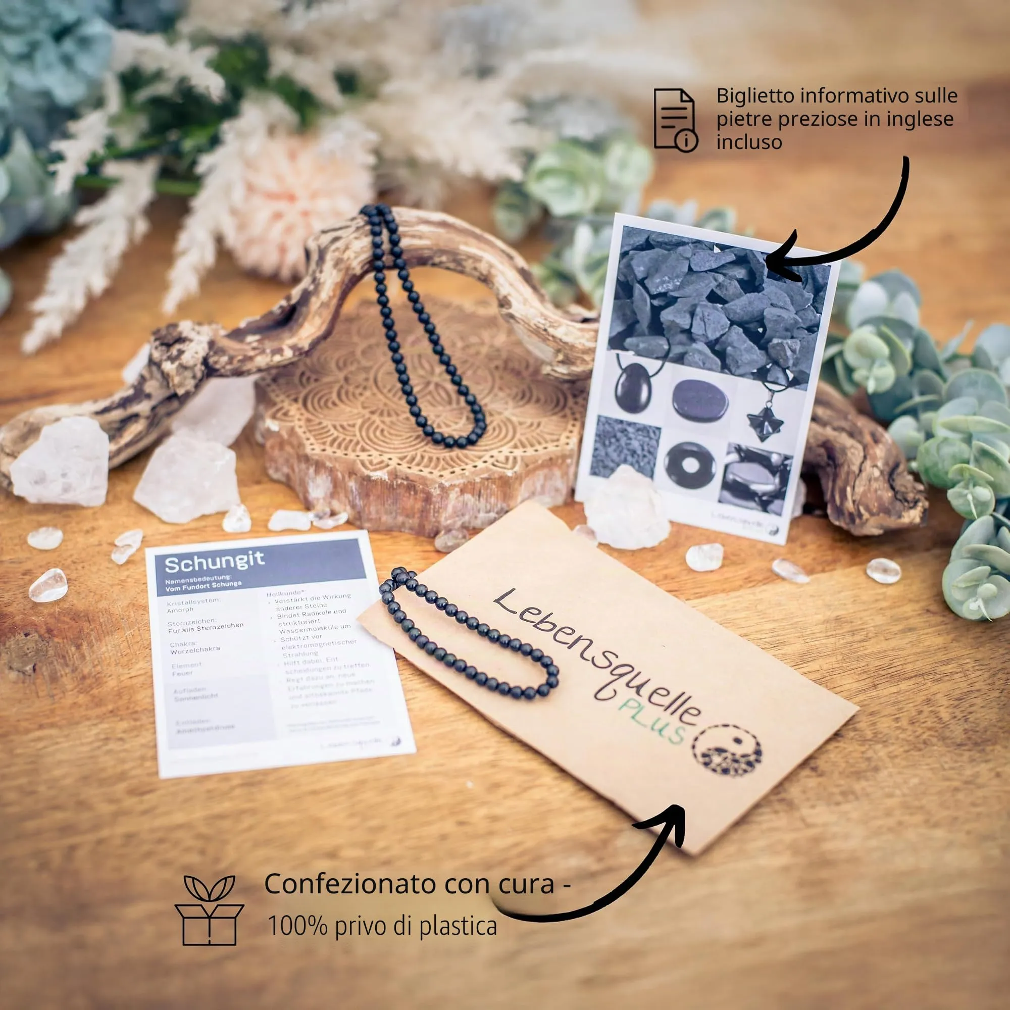 Collana con perline in pietra preziosa + chiusura in argento 925 (Shungite) - immagine 4