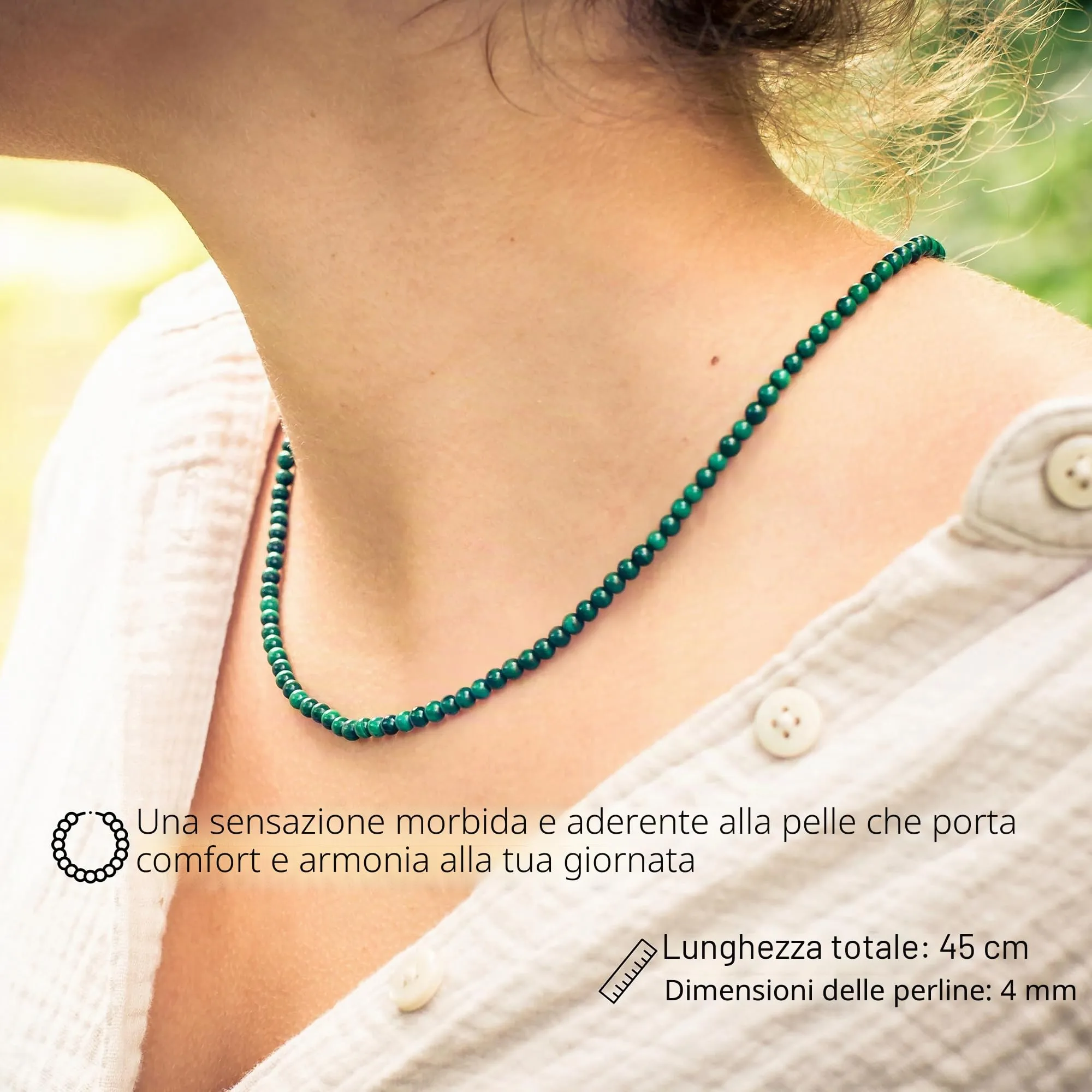 Collana a sfera con pietre preziose + chiusura in argento 925, sfere 4 mm - immagine 2