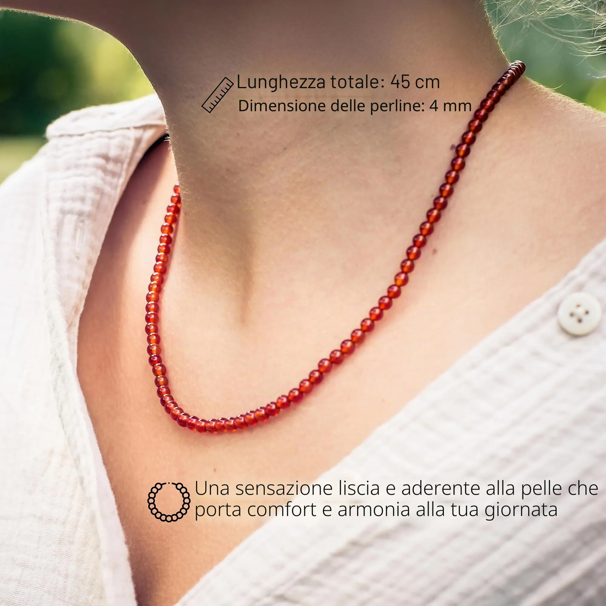 Collana con perline in pietra preziosa + chiusura in argento 925 (Corniola) - immagine 2