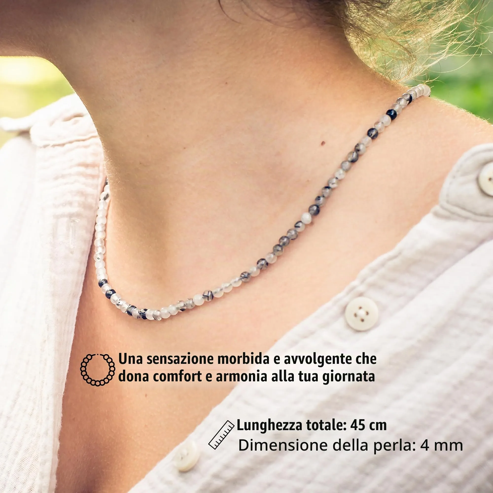 Collana con perline in pietra preziosa + chiusura in argento 925 4 mm - immagine 2