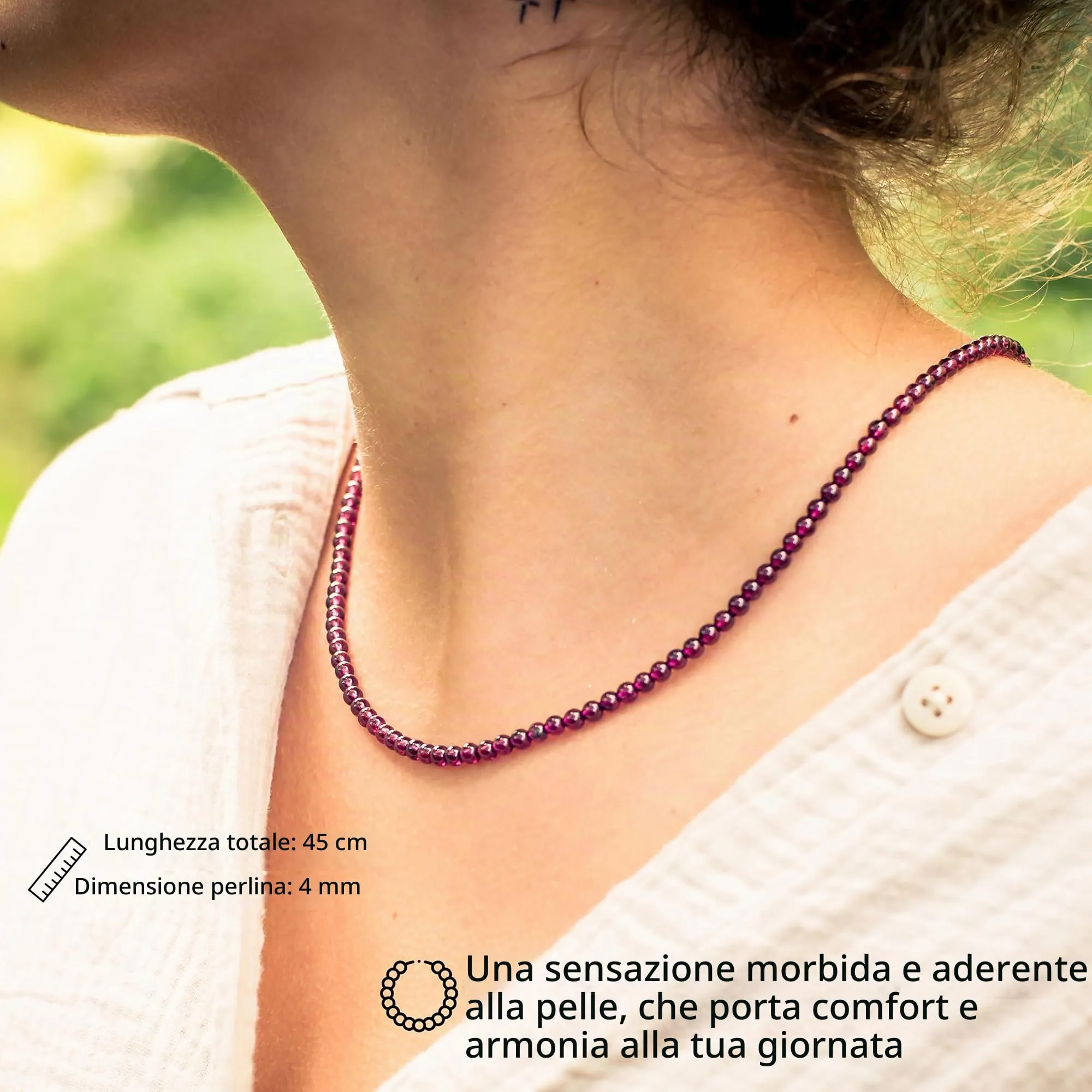 Collana con perline in pietra preziosa + chiusura in argento 925 (Granato) - immagine 2