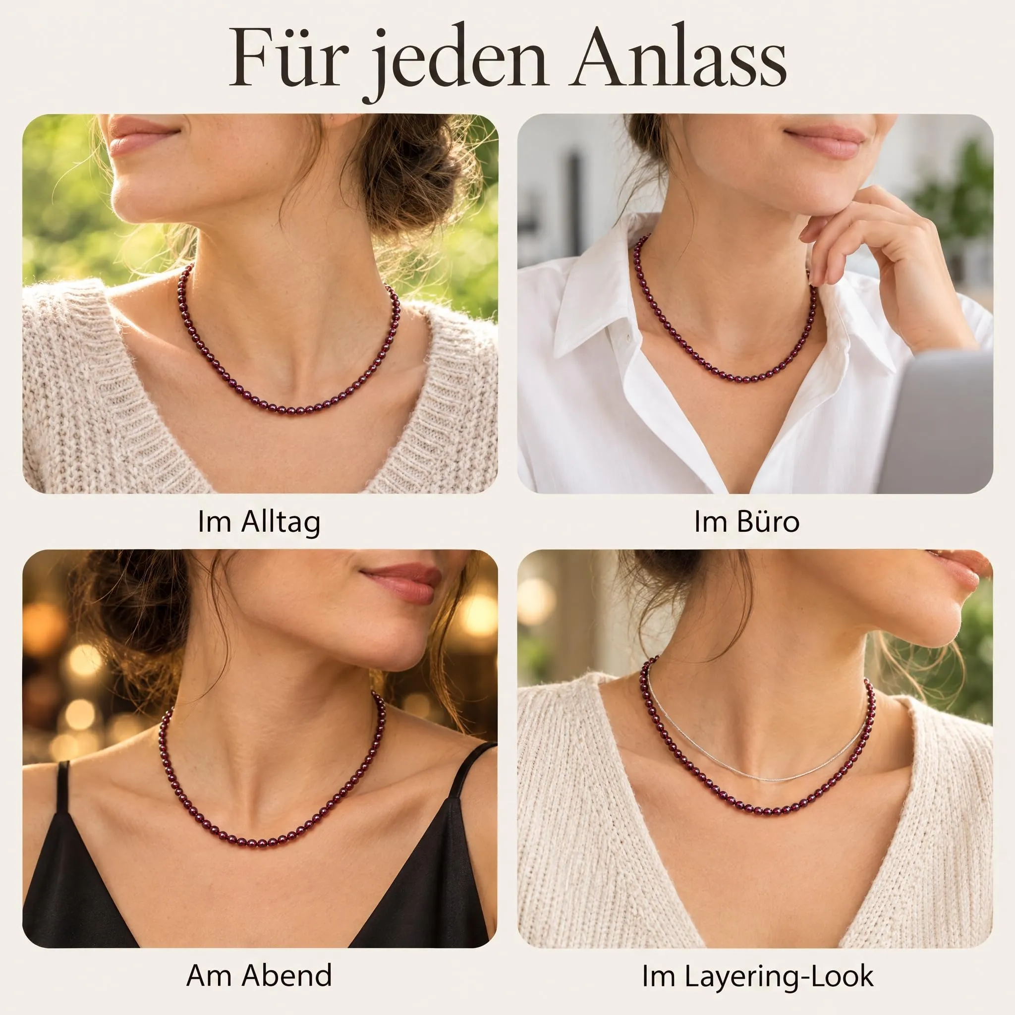 Collana con perline in pietra preziosa + chiusura in argento 925 (Granato) - immagine 6