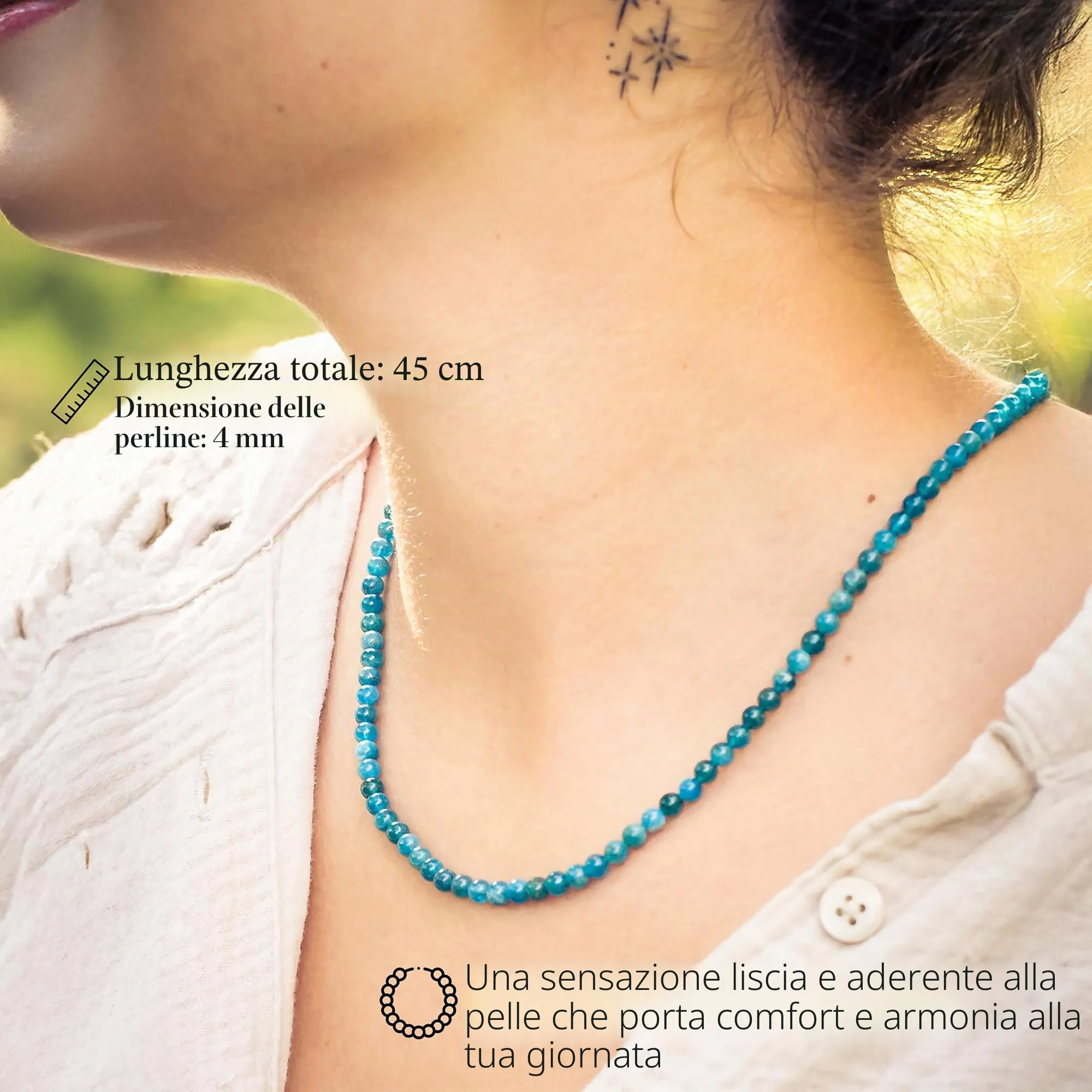 Collana con perline in pietra preziosa + chiusura in argento 925 (Apatite) - immagine 2