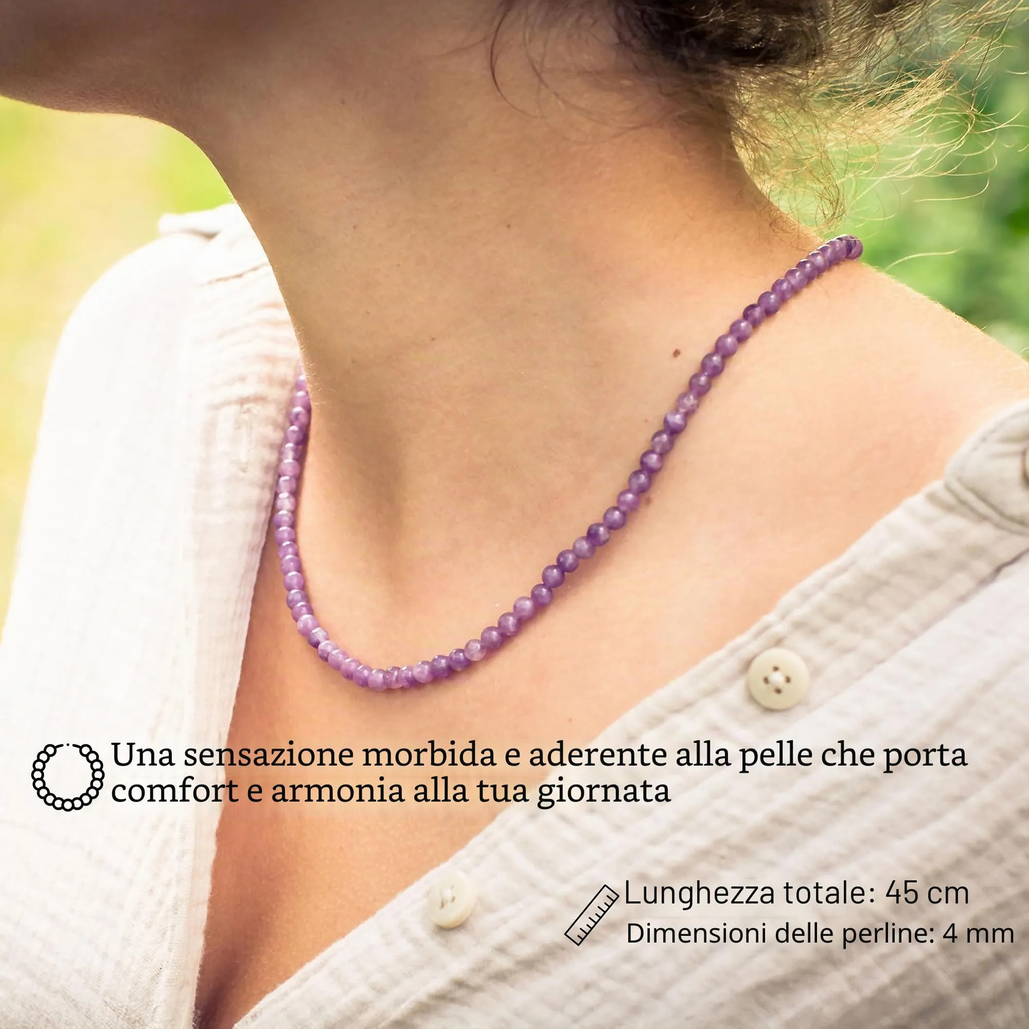 Collana con perline in pietra preziosa + chiusura in argento 925 4 mm - immagine 2