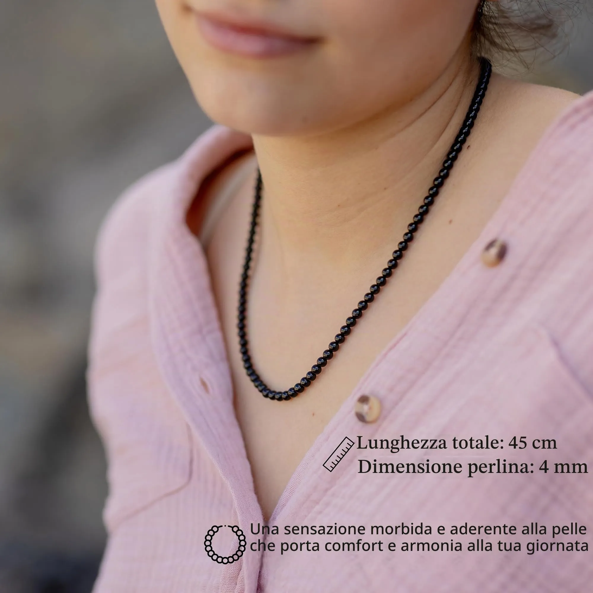 Collana con perline in pietra preziosa + chiusura in argento 925 4 mm - immagine 2