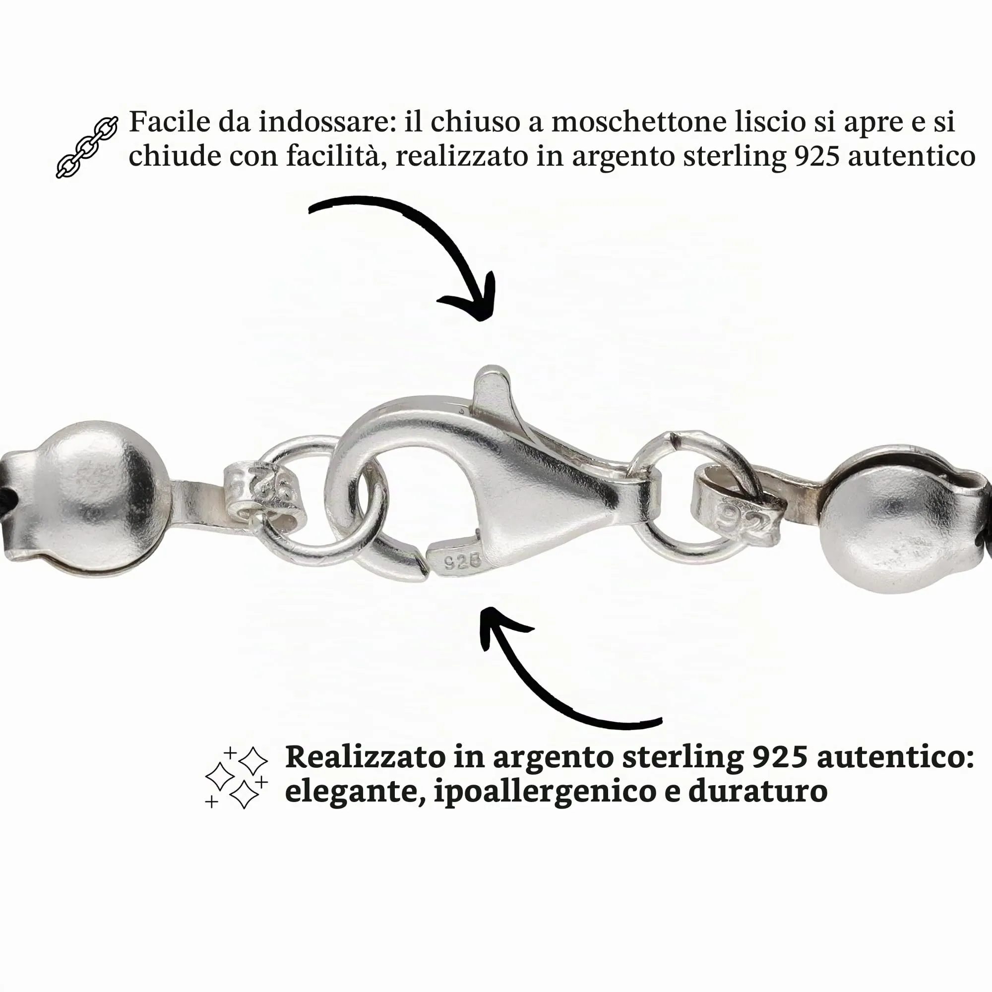 Collana con perline in pietra preziosa + chiusura in argento 925 4 mm - immagine 4