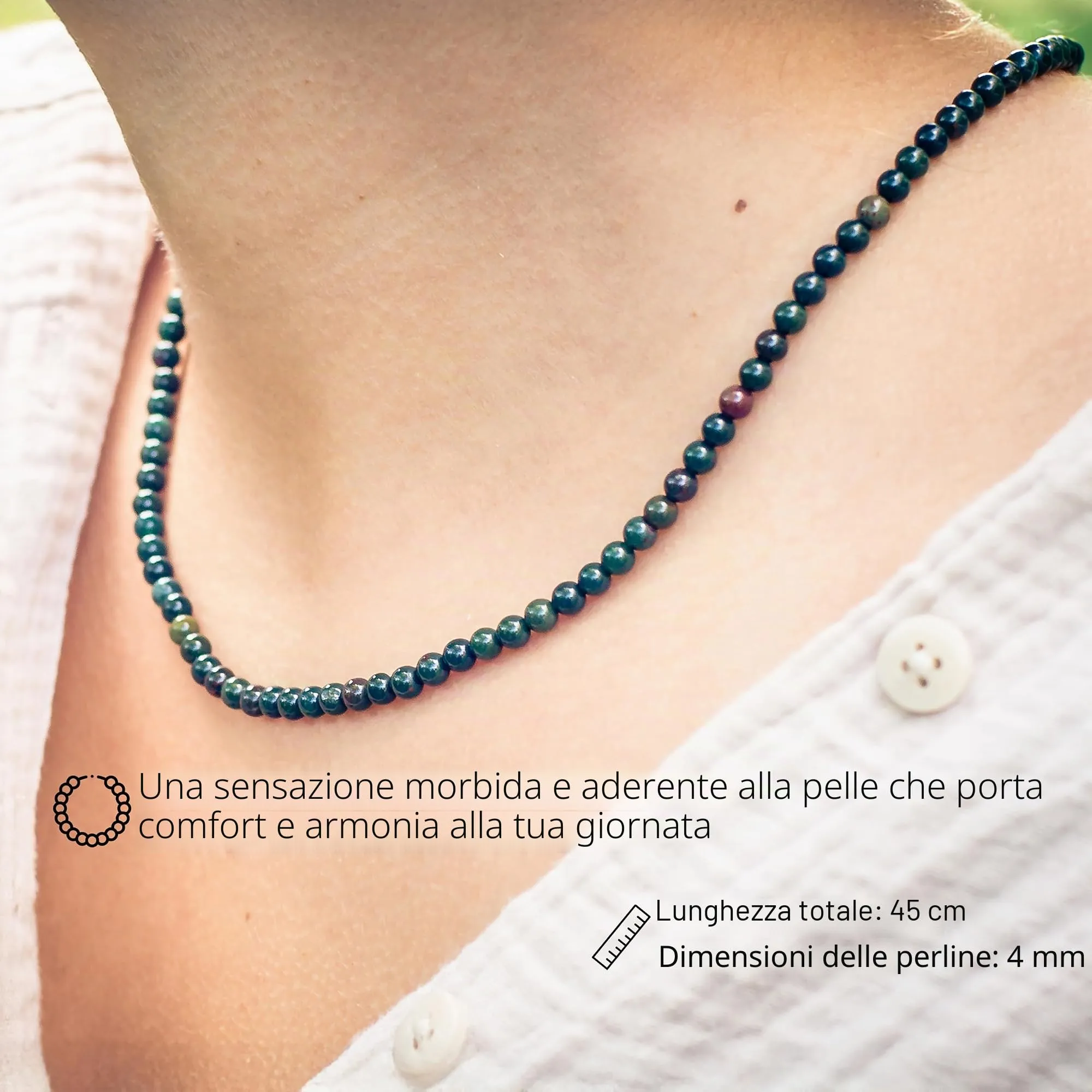 Collana con perline in pietra preziosa + chiusura in argento 925 4 mm - immagine 2