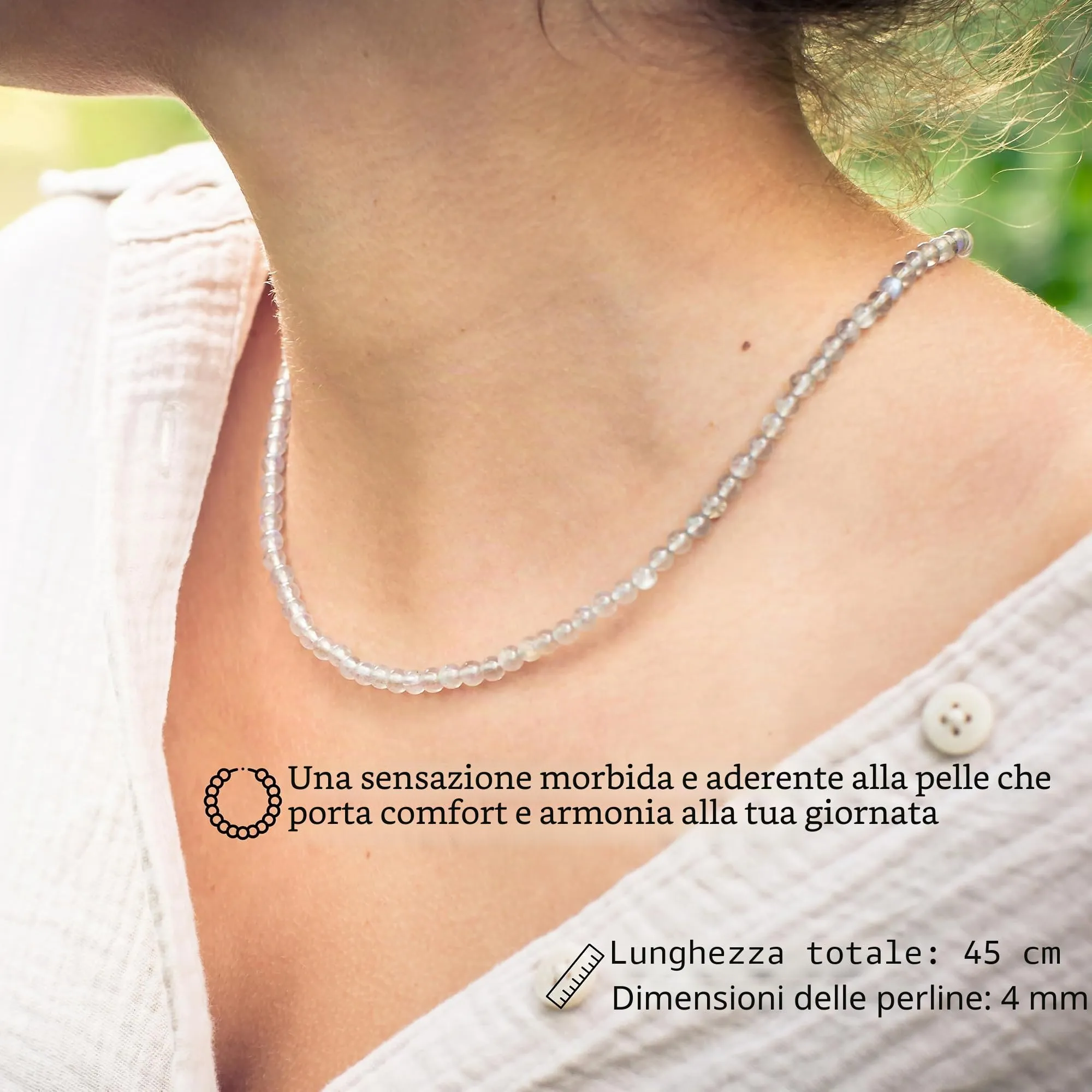 Collana con perline in pietra preziosa + chiusura in argento 925 4 mm - immagine 2