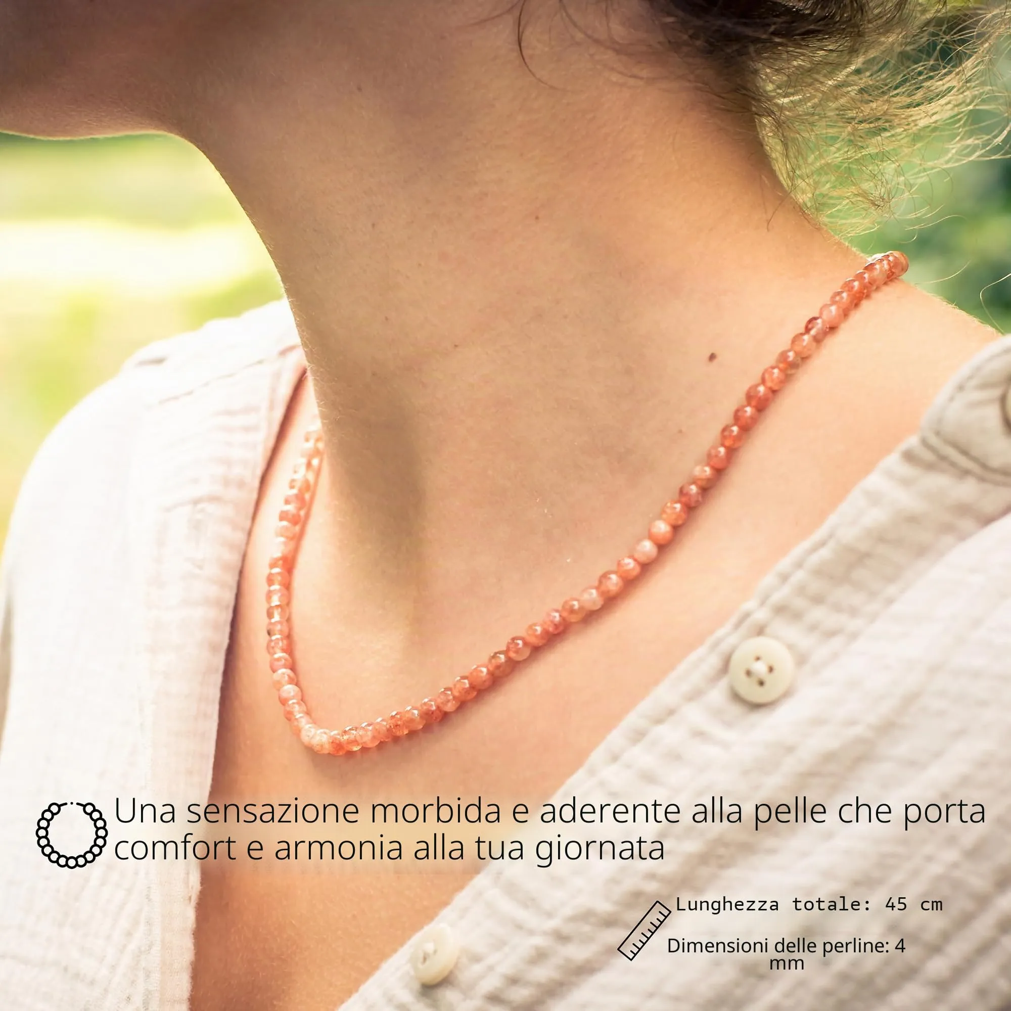 Collana con perline in pietra preziosa + chiusura in argento 925 4 mm - immagine 2