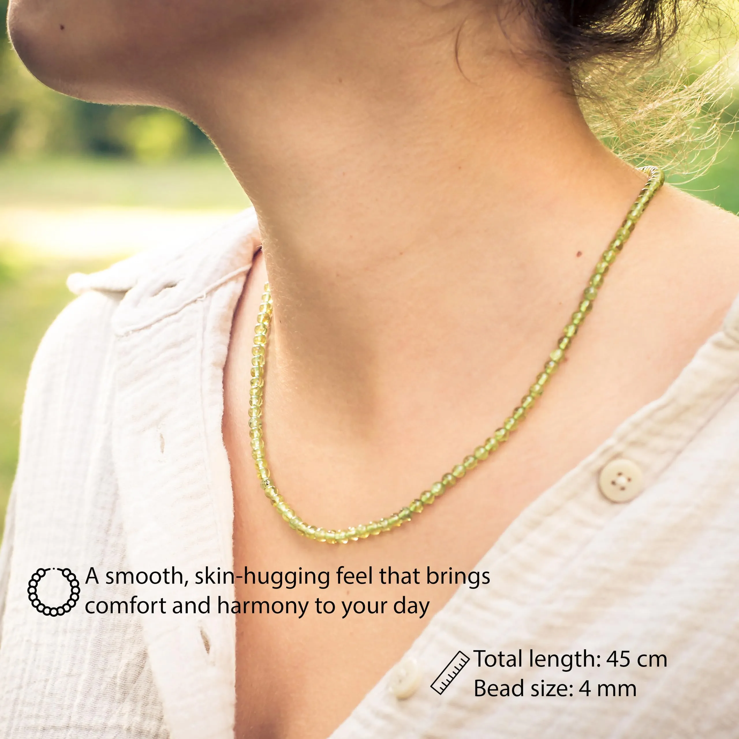Collana con perline in pietra preziosa + chiusura in argento 925 (Peridoto) - immagine 2