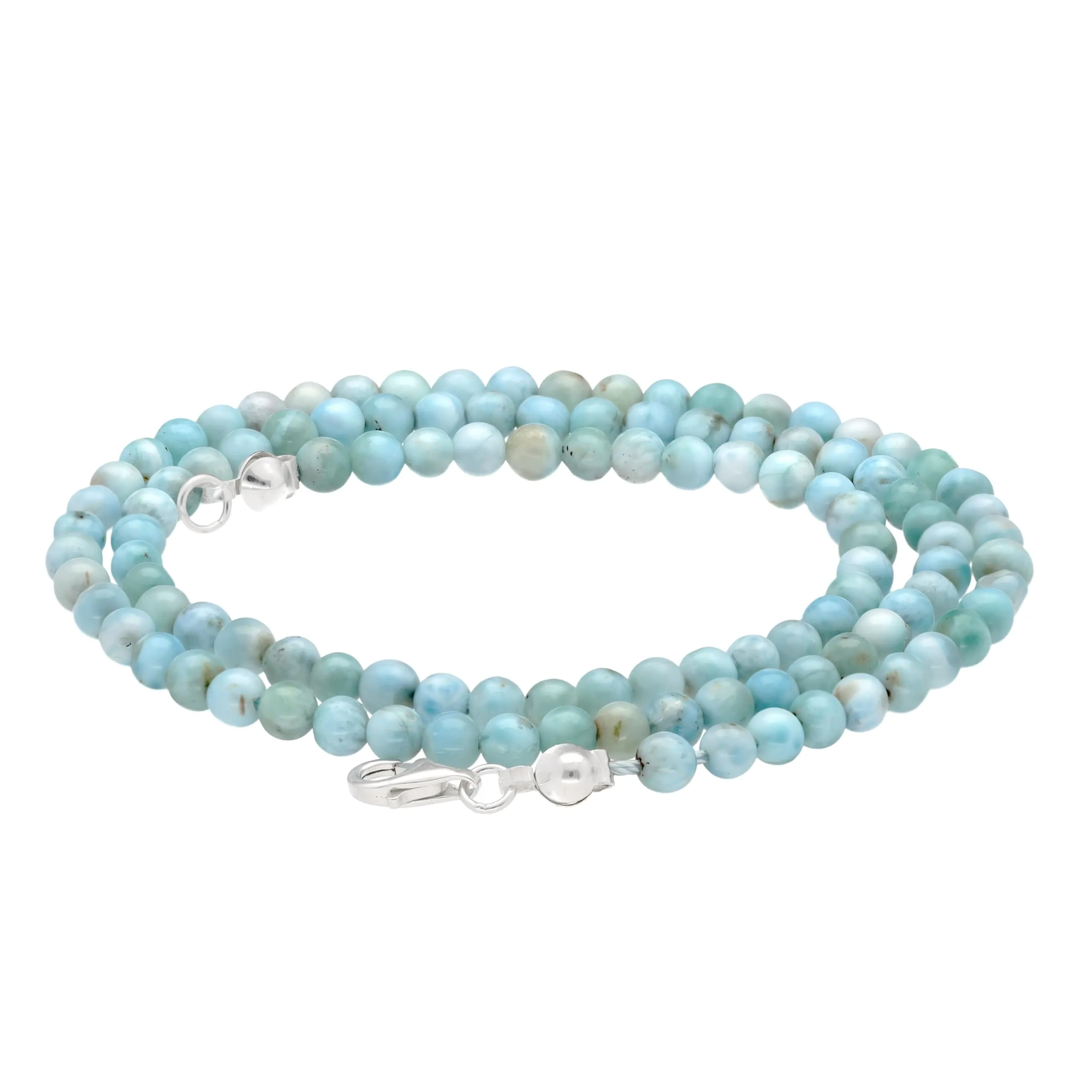 Collana con perline in pietra preziosa + chiusura in argento 925 (Larimar) - immagine 1