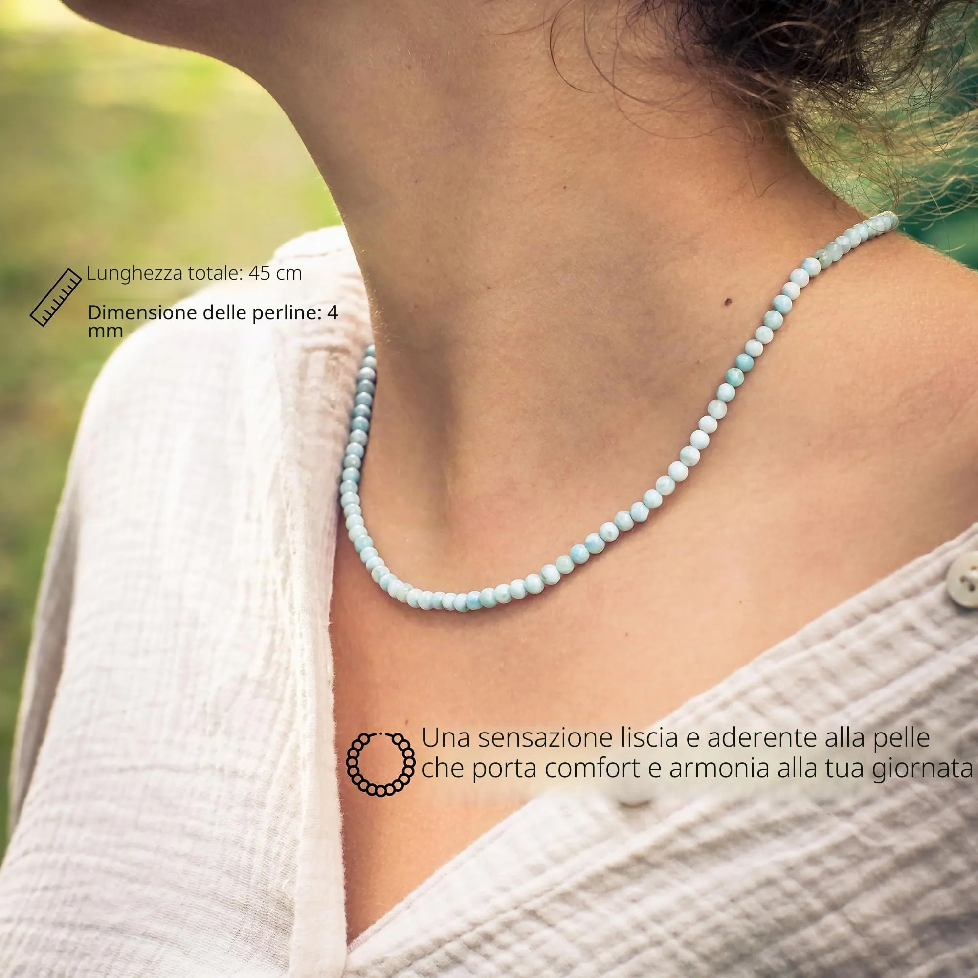 Collana con perline in pietra preziosa + chiusura in argento 925 (Larimar) - immagine 2