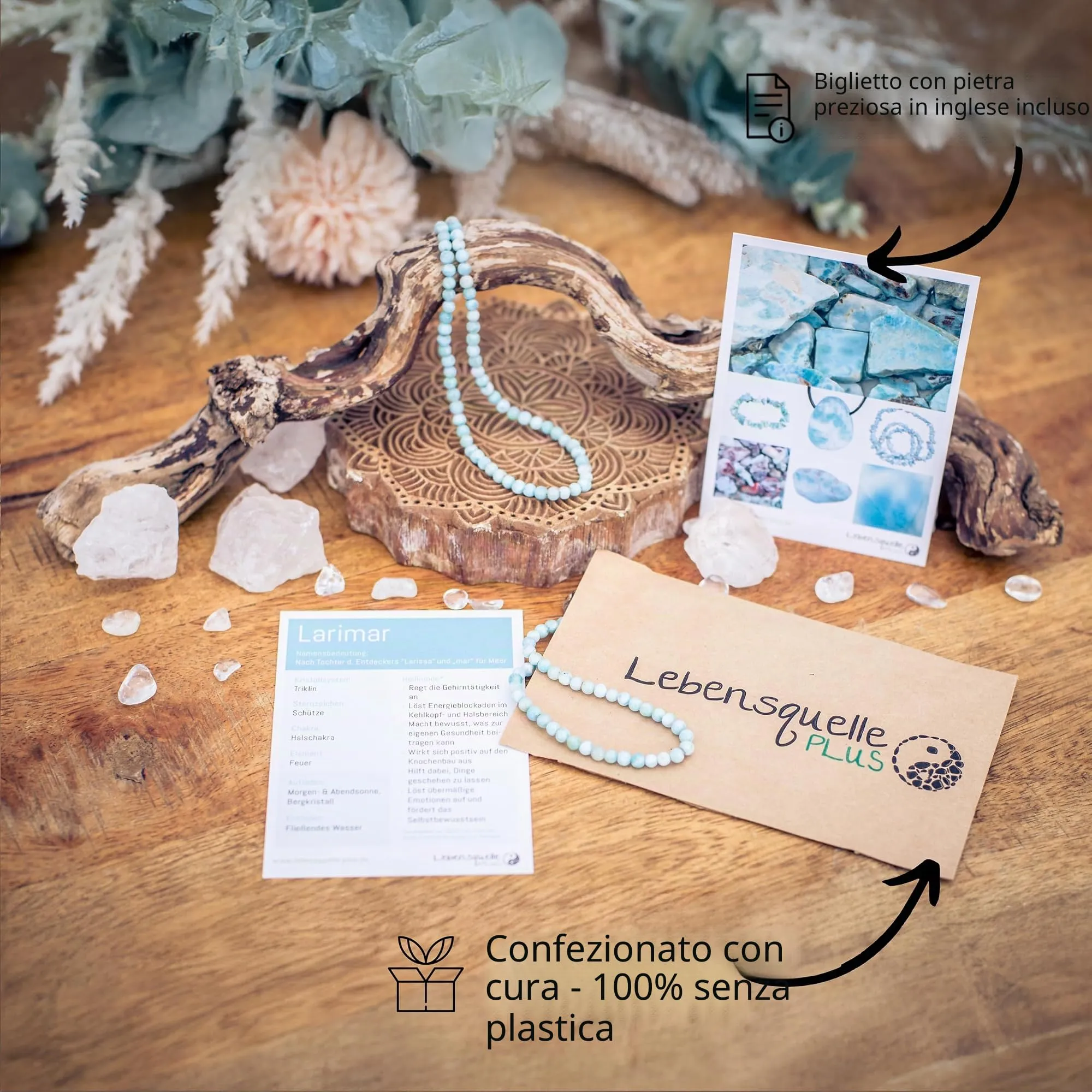 Collana con perline in pietra preziosa + chiusura in argento 925 (Larimar) - immagine 4